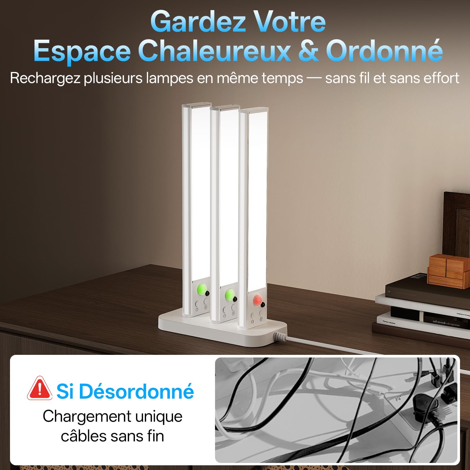 Lampe LED Rechargeable, 6pcs Réglette LED avec Station de Chargement, Lumière Détecteur de Mouvement Intérieur, Fonction Minuterie, Lampe Placard Adaptée Placard, Couloir