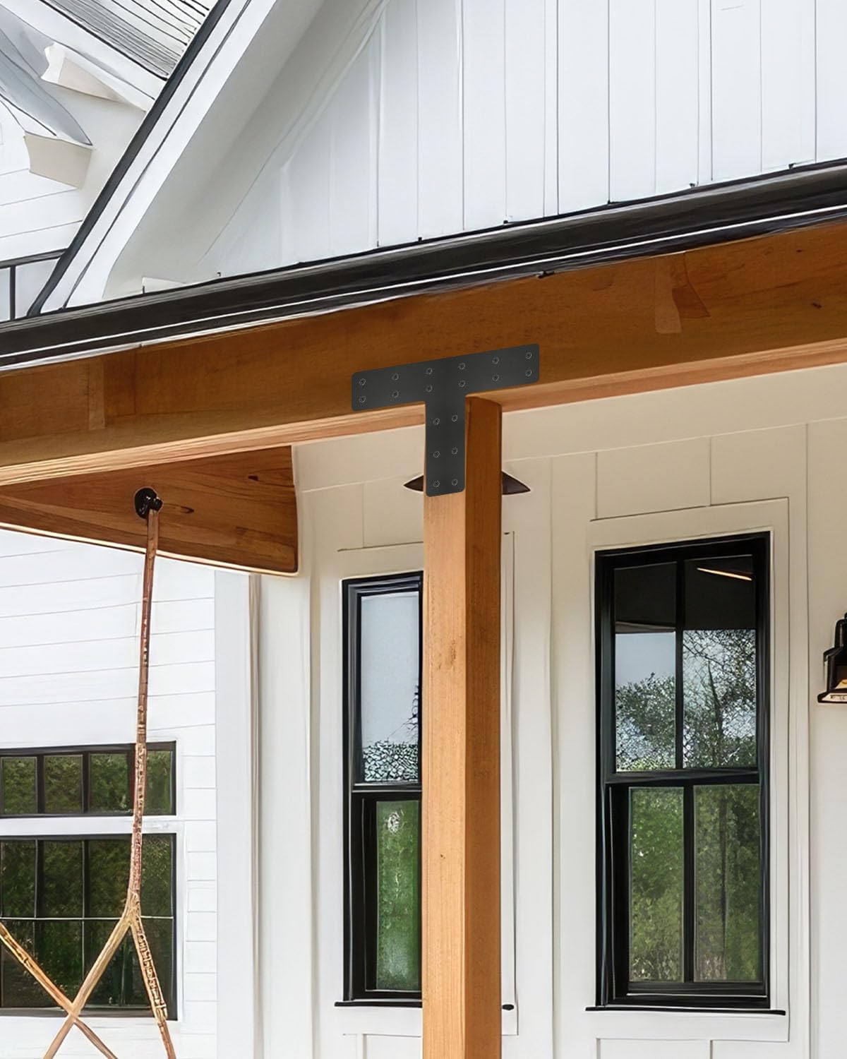4 Pack T Post Timber Frame Brackets, 14"x10" T Flat Mending Plate Fit 4x4,6x6 Lumber, Post to Beam Connector with Black Powder-Coated for Fixing, Repairing, Strengthening