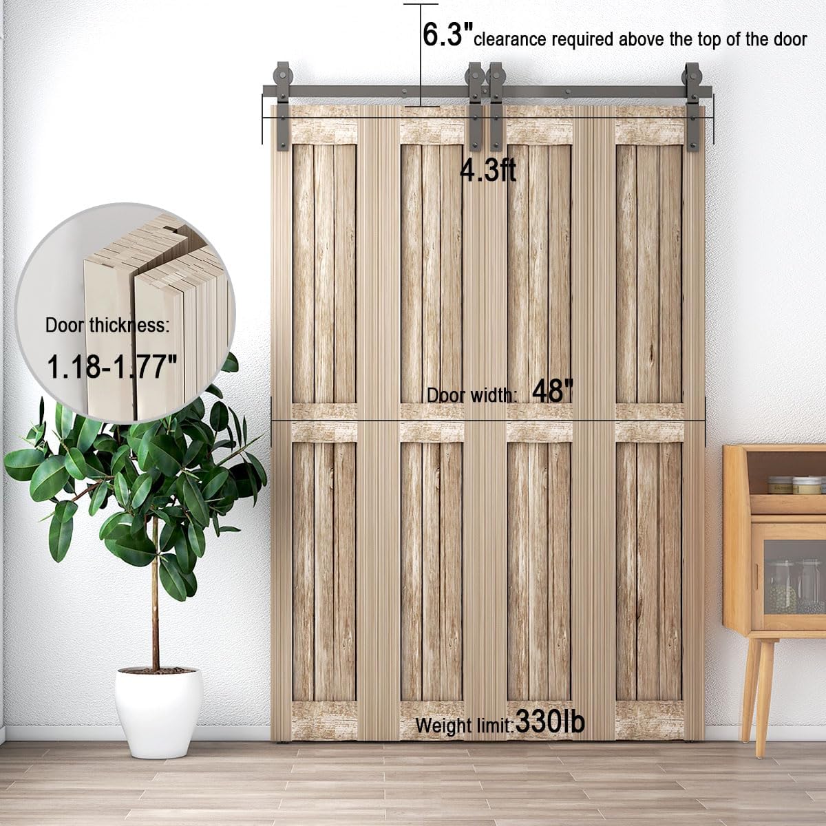 Snapklik.com : AONAYIOA 52"/4.3FT Bi-Folding Sliding Barn Door Hardware ...