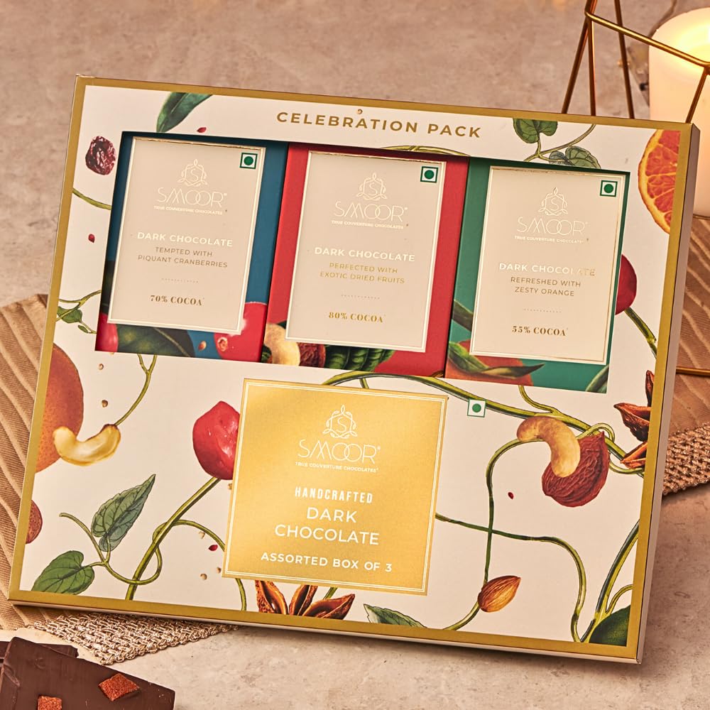 Smoor Dark Bar Assorted Celebrations Pack of 3 | Zesty Orange, Cranberry, Dry Fruits | 80 gm x 3 | Gourmet Snacking | for Baking, Snacking, Birthday, Anniversary, Wedding, Childrens Day Gifting (B09JWT3H24) Amazon Price History, Amazon Price Tracker