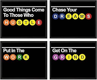 New York City Subway Sign, Subway New York Wall Art, NYC Wall Art - New York Poster Set, NYC Subway Sign, NYC Bedroom Decor - Hustle Grind Motivation - Subway Signs NYC Set of 4 (8x10) UNFRAMED