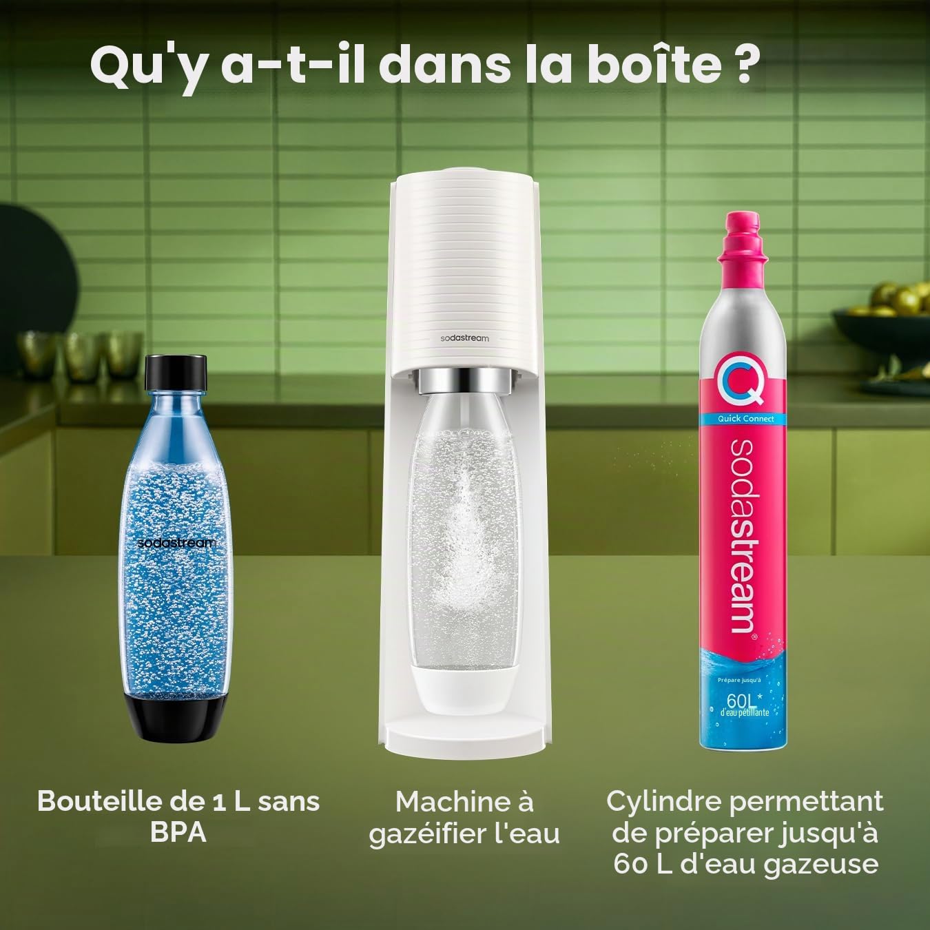 SodaStream Terra Machine à eau pétillante, machine à eau pétillante et bouteille d'eau pétillante de 1 l, machine à boissons rétro avec bouteille d'eau sans BPA et bouteille de gaz CO2 à connexion