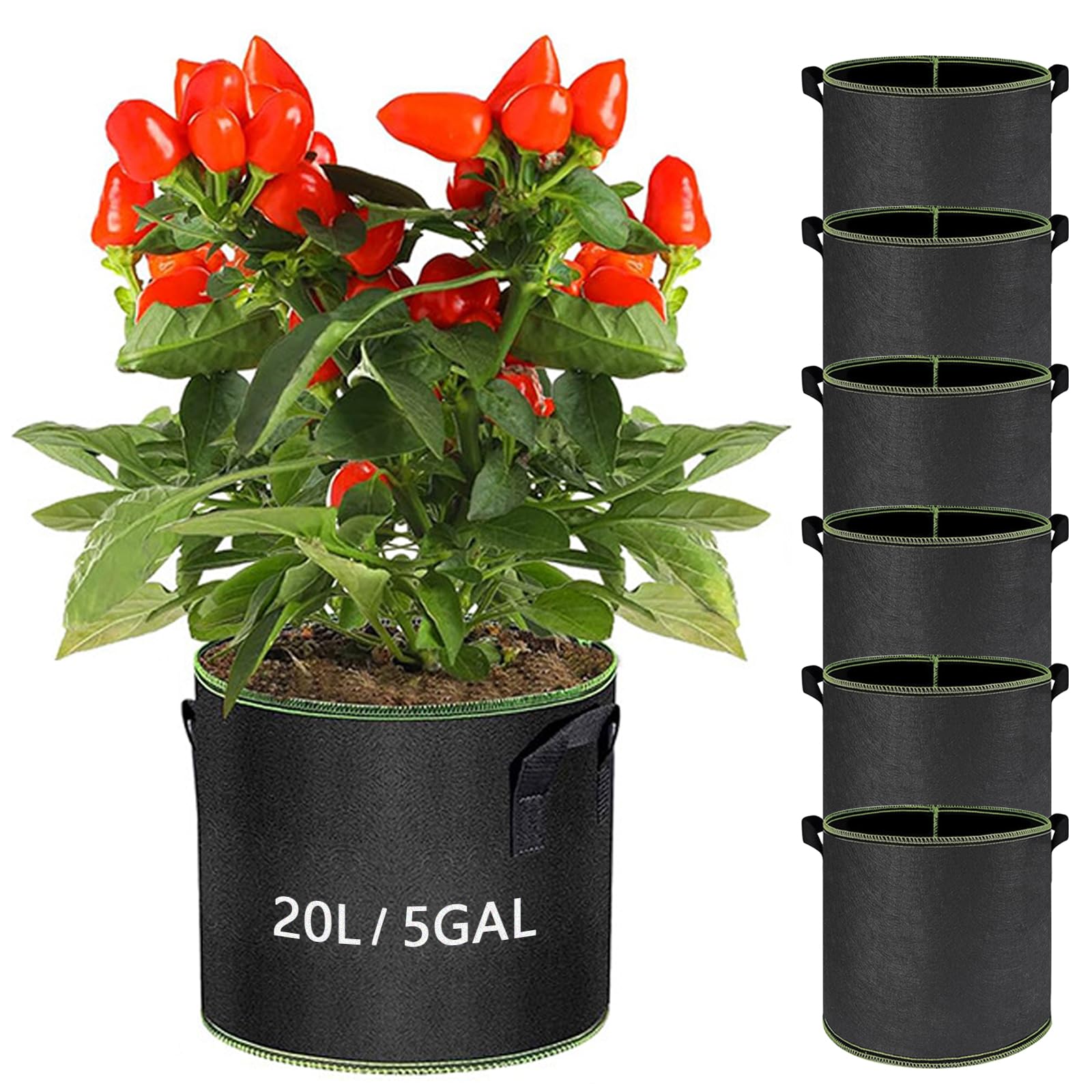 Waizhiua Black 6Pcs Plant Grow Bags 5 Gallon Breathable Nonwoven Fabric Plant Growing Bags Garden Pots Planter Bags Containers With Handles For Vegetables Flowers Herbs Potato Tomato Carrot Strawberry