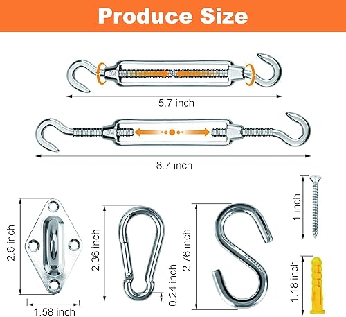 Miniatura 2 de Kit de accesorios para toldo, juego de accesorios de toldo resistente de 6 pulgadas para jardín, triángulo y cuadrado, rectangular, acero inoxidable