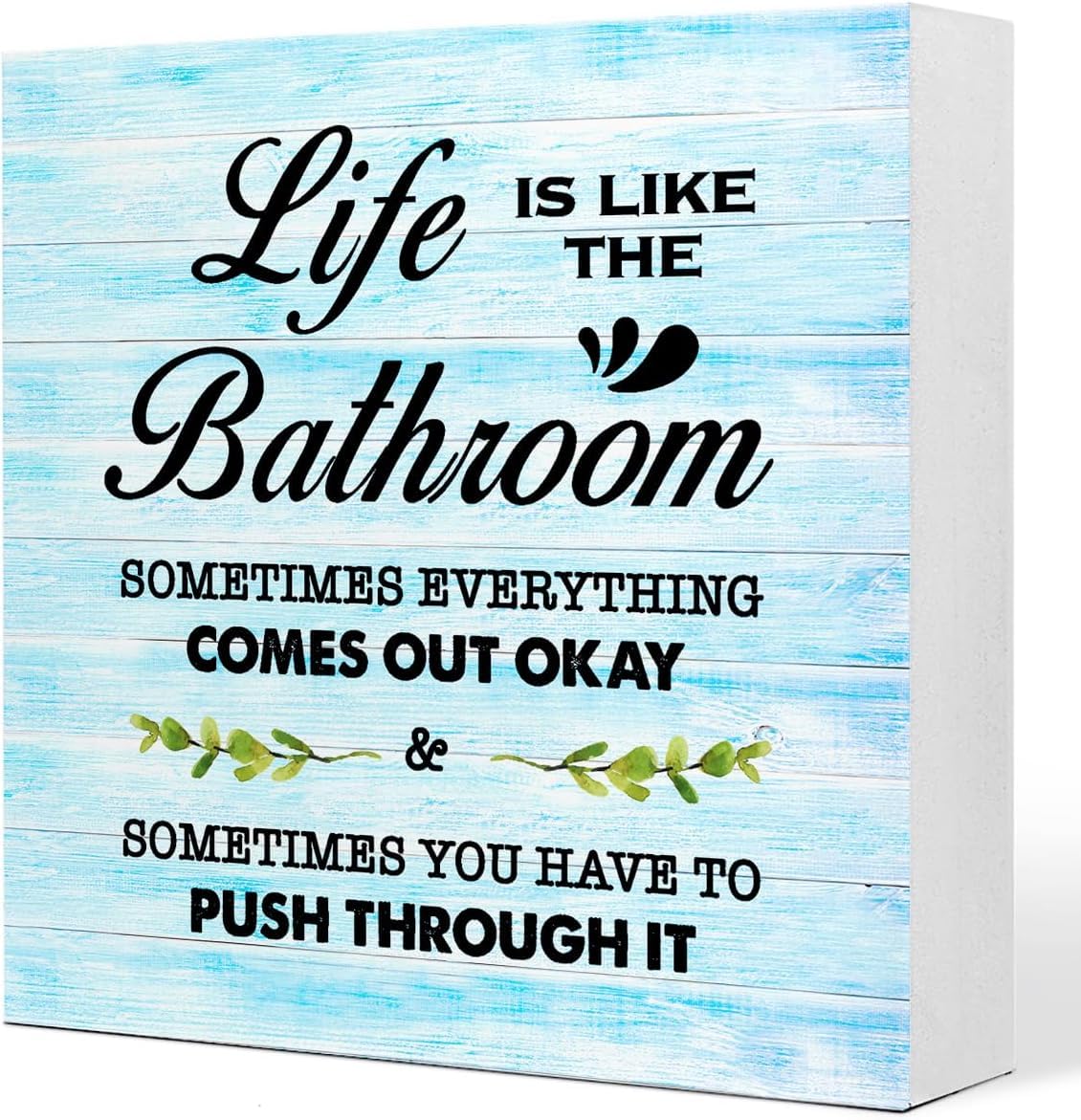 5x5 Inch Bathroom Box Sign Funny Rustic Wood Farmhouse Decor