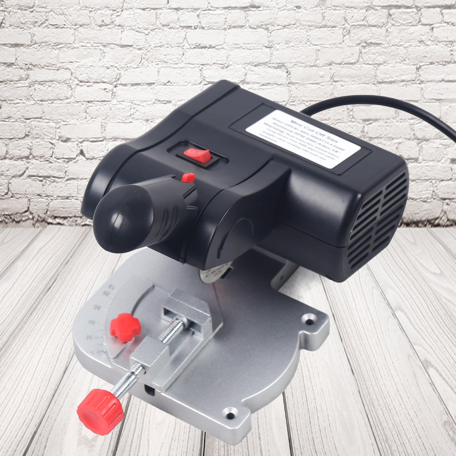 Mini piła ukośna, 90 W, elektryczna piła ukośna, przenośna piła ukośna 4500 RPM, regulacja 0-45°, do drewna i metalu