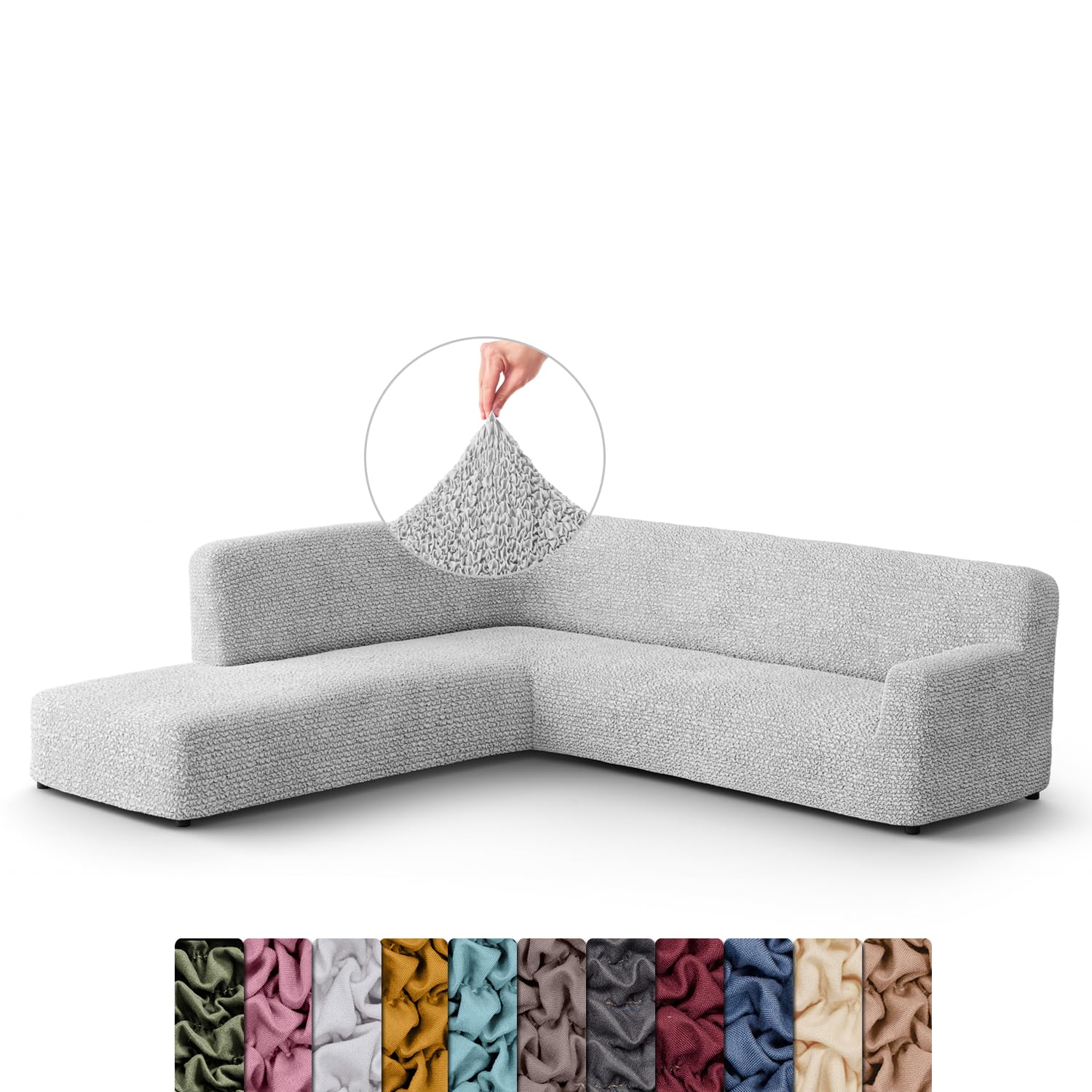 Menotti Pearl L Shape Sofa Cover - Sectional Covers - Chaise Couch Cover - Soft Polyester Fabric Slipcovers - 1-Piece Form Fit Stretch Furniture Slipcover - Microfibre - (Fullback Left)
