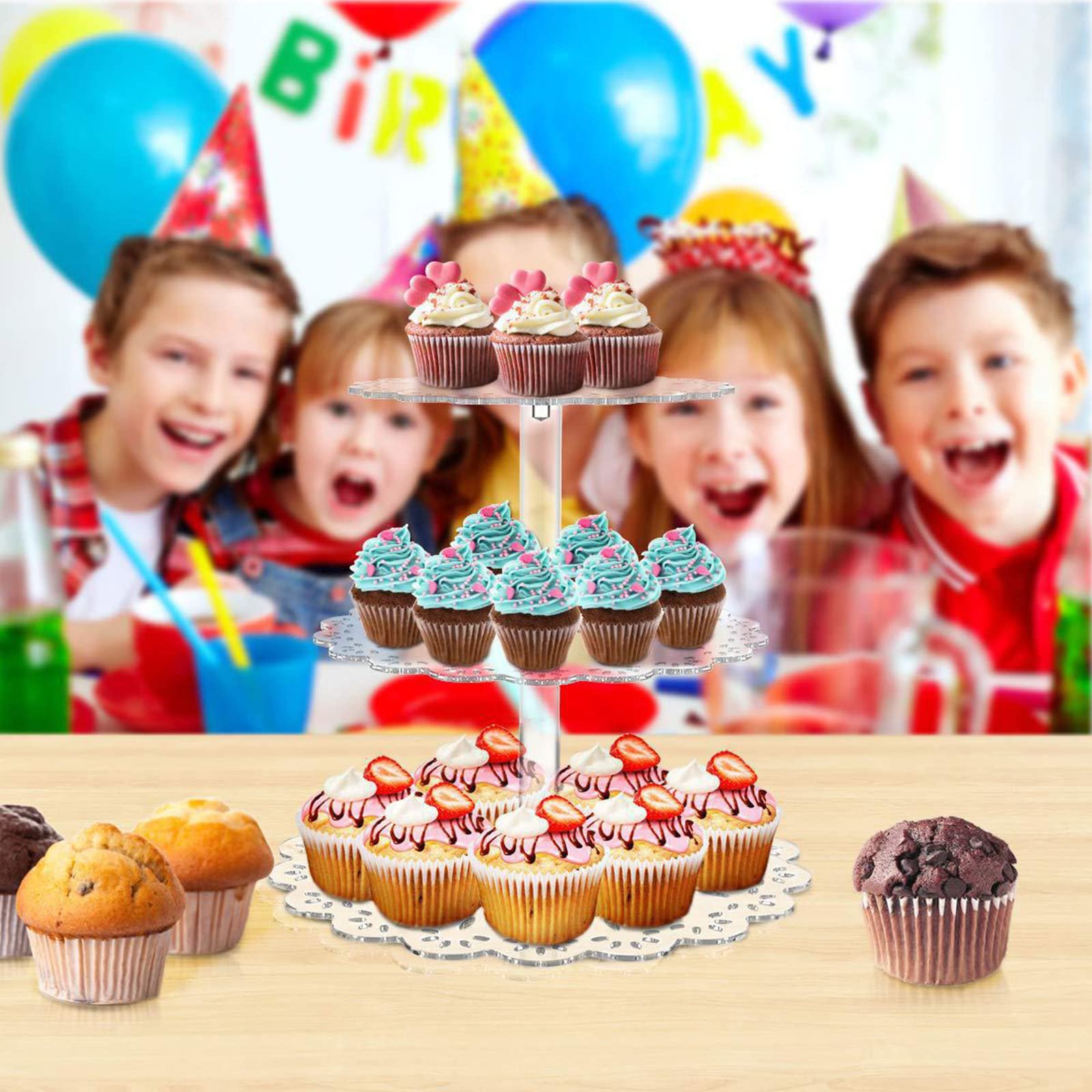 3 soportes para cupcakes, transparentes, para postres, cumpleaños, fiestas, decoración del hogar