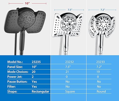 Miniatura 7 de Cabezal de ducha negro con rociador de mano de 2.5 GPM, desmontable de 10 pulgadas, 10 ajustes de pulverización, con interruptor de encendidoapagado