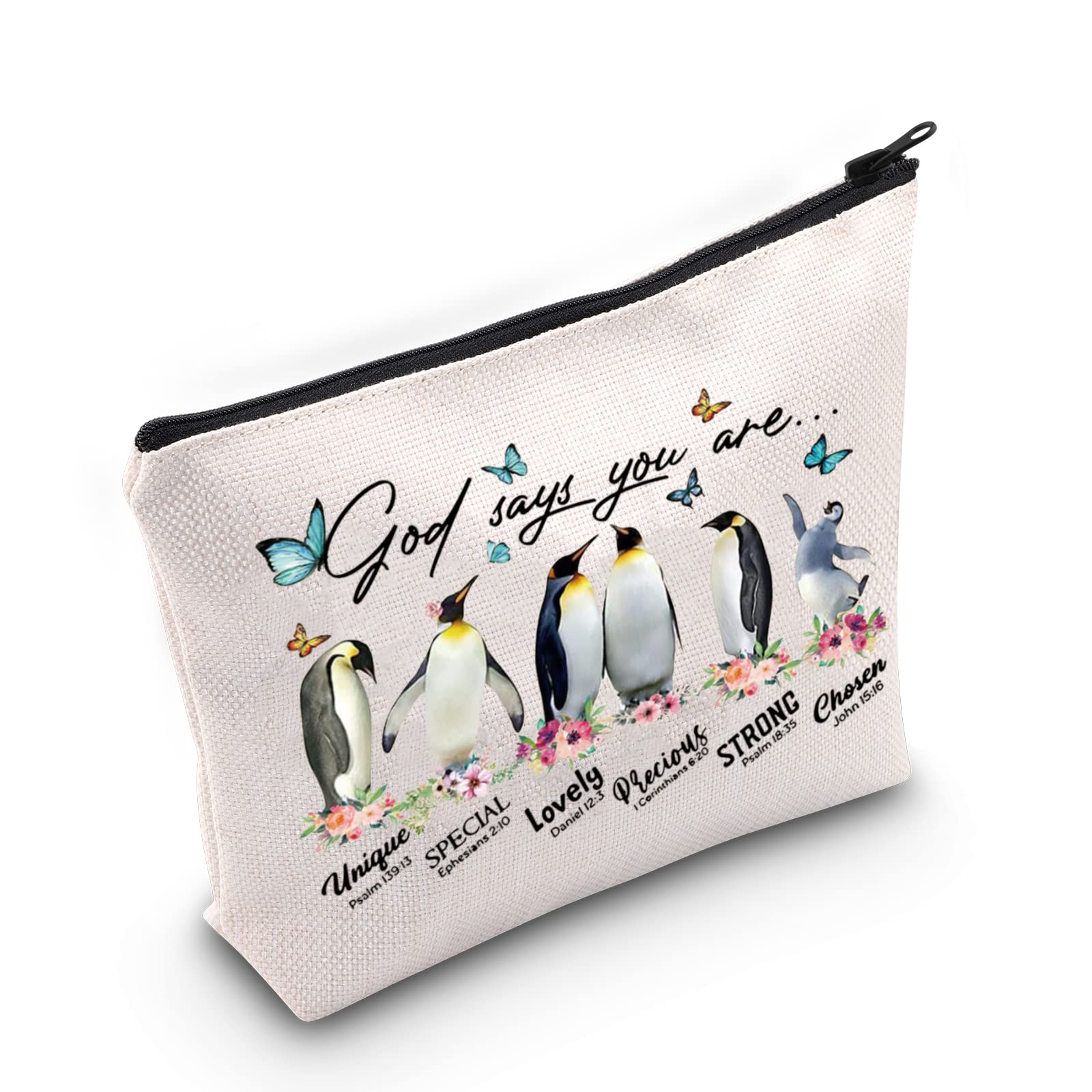 WZMPA Penguin Makeup Bag Penguin Lover Gift God Says You Are Unique Special Lovely Precious Strong Chosen Zipper Pouch Bag For Women Girls, God Says Penguin, Fit