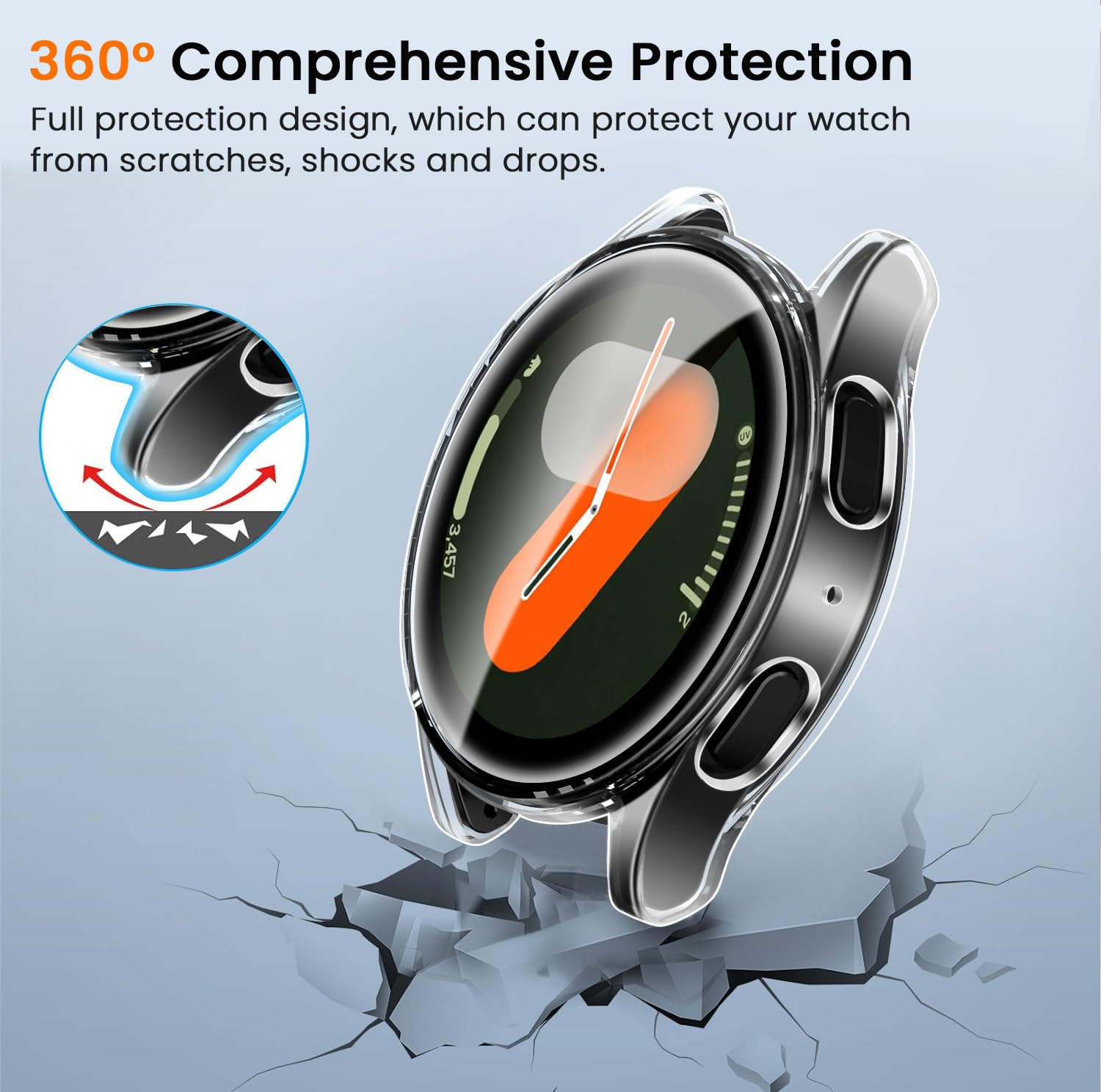 ivoler 3 sztuki etui z osłoną ekranu do Samsung Galaxy Watch 7 44 mm, pełne etui ochronne z miękkiego TPU cienkie, odporne na wstrząsy etui odporne na zarysowania (2 przezroczyste 1 czarne)