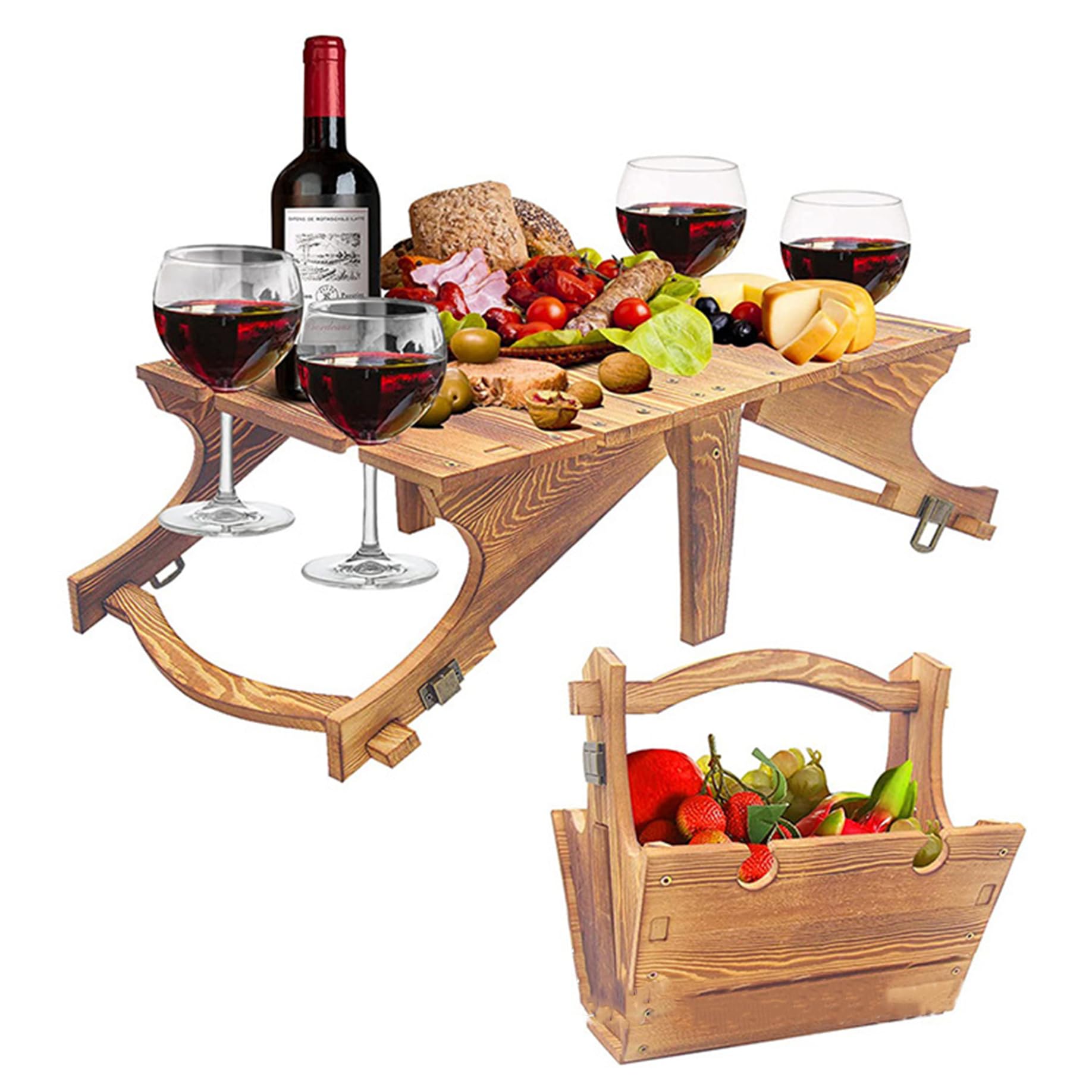 Table pliante portable en bois porte-vin de plage et pique-nique