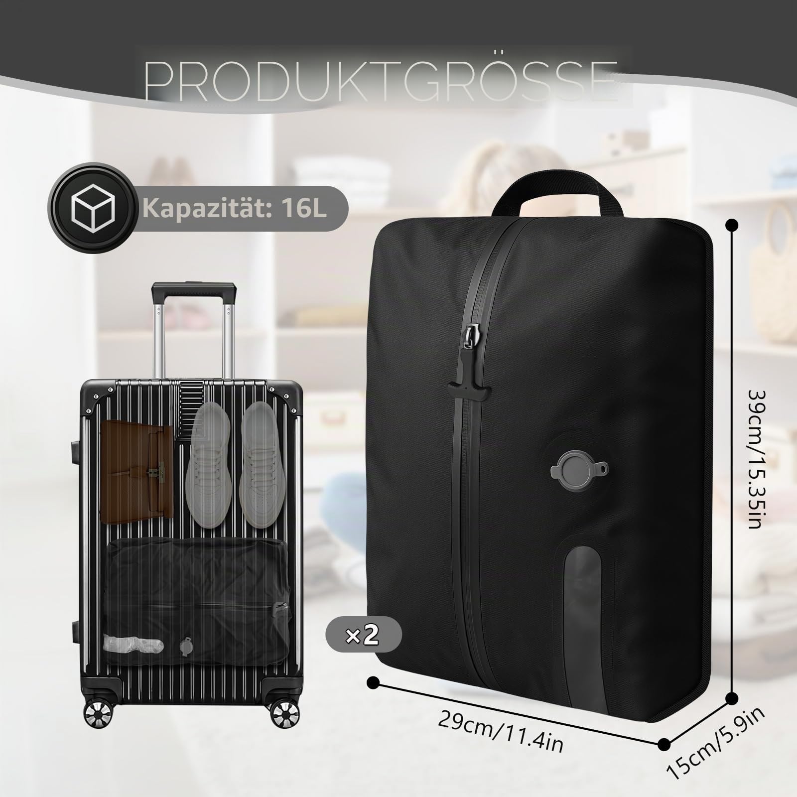 WingFly Vakuumbeutel für Kleidung Reise mit Kabelloser Pumpe, IP67 Wiederverwendbare Kompressionsbeutel für Koffer und Rucksack, Platzsparend,Leicht und Langlebig (Schwarz, 2PC+Pumpe)
