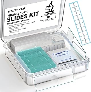 Depression Concave Microscope Slides Kit, 50 Pcs Pre-Cleaned Microscope Slides and 100 Pcs Square Coverslips Cover Glass for Monocular Binocular Trinocular Microscopes (Single Concave Slides)