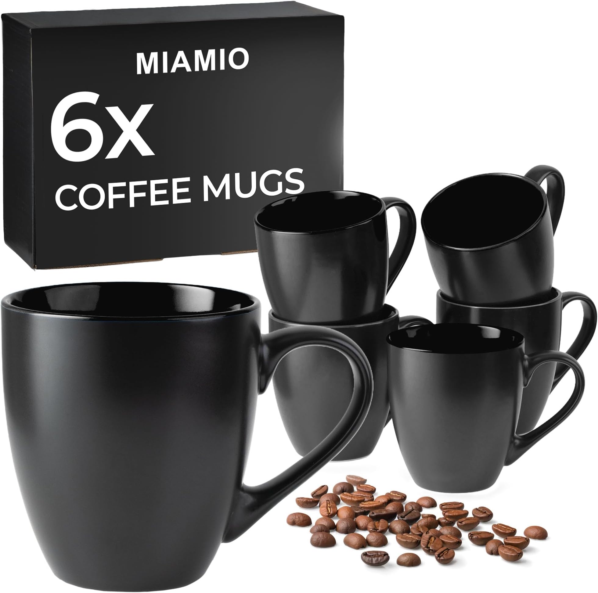 MIAMIO - 6 x 350 ml Stoneware Coffee Mug/Cup Set - Le Papillon Collection (Black)