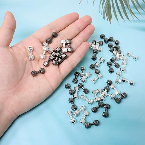 Miniatura 3 de Honbay 50 dijes de aleación para mancuernas colgantes, mini, equipo de fitness, cuentas espaciadoras para aretes, collares, pulseras, llaveros,