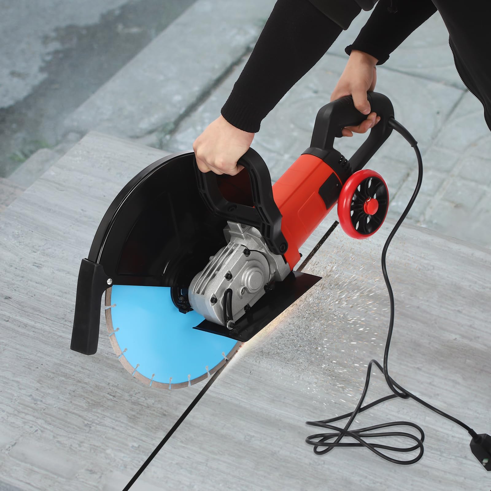 Sierra para hormigón de 4000 W, cortador de pavimentación, sierra de hormigón húmeda/seco, con disco de corte de diamante de 350 mm, para cortar granito, ancho de ranura