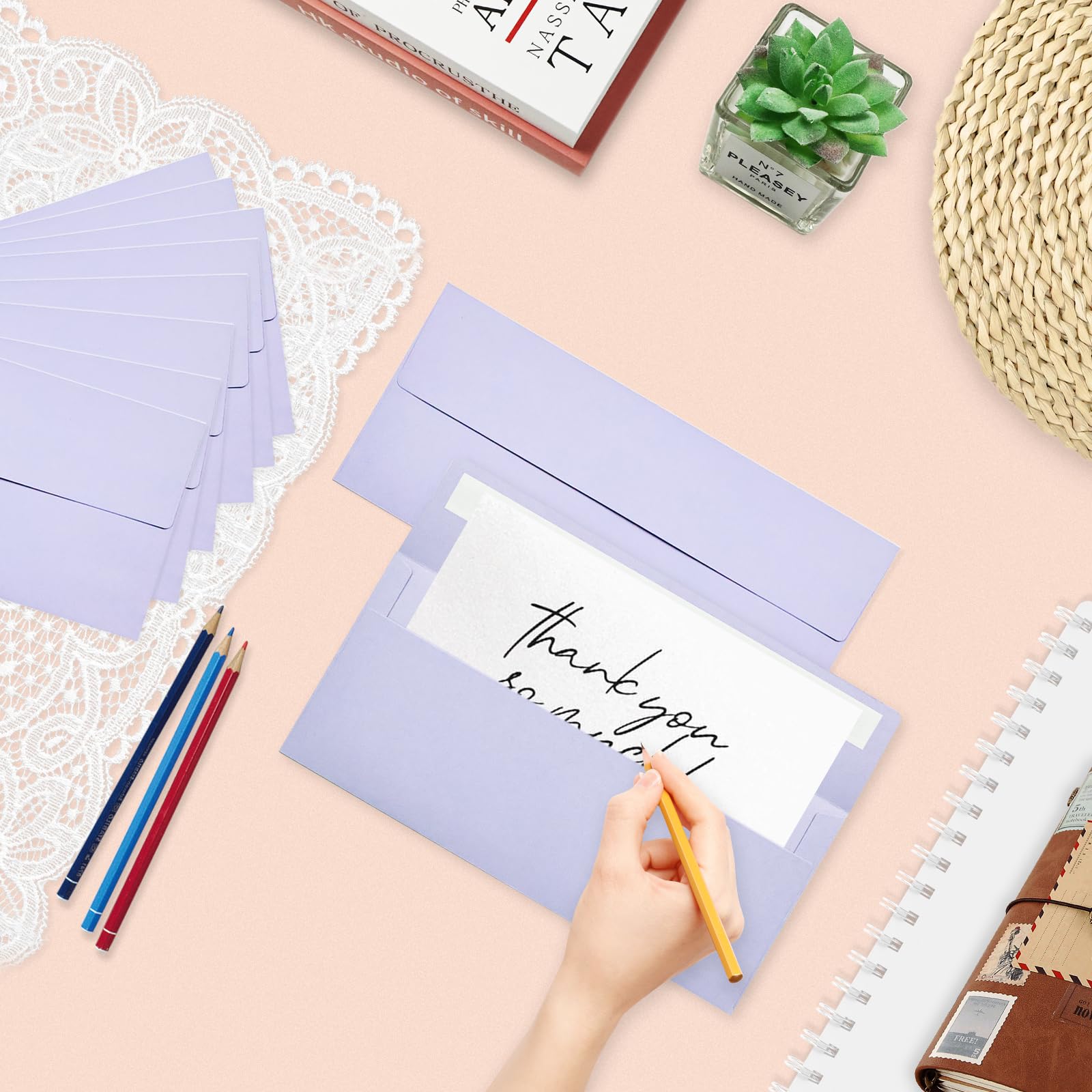 LIKAJON 50 Pack #10 Business Envelopes - Light Purple, Self Seal, 4 1/8 X 9 1/2 Inches, For Letters, Invoices, Invitations - View #4