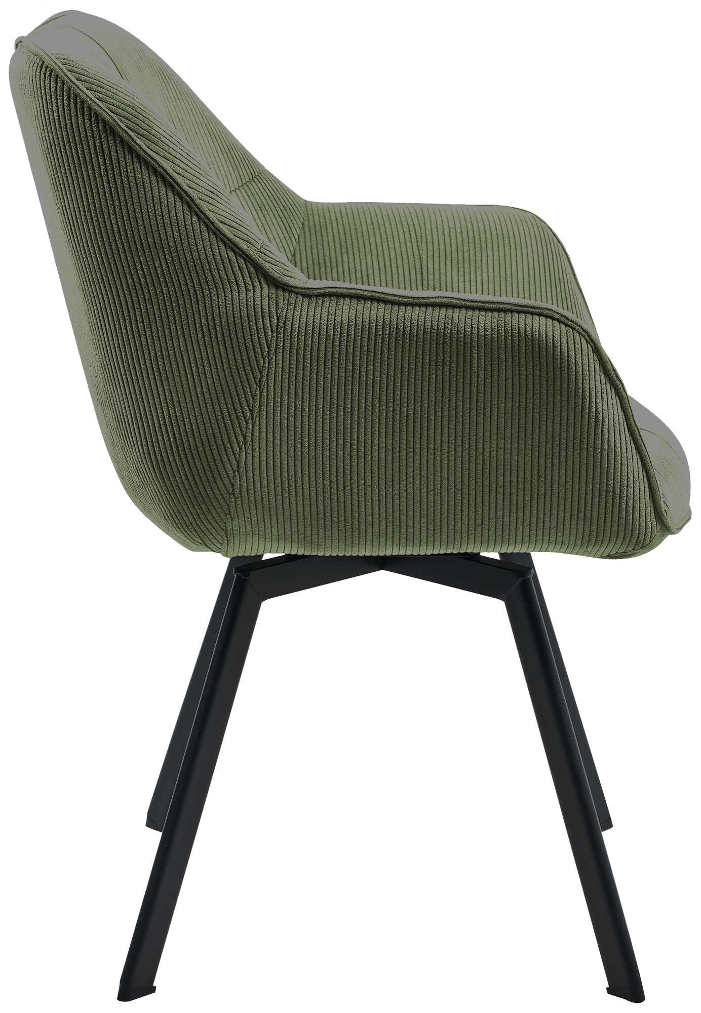 CLP Esszimmerstuhl ergonomisch Jordi Cord, drehbar mit Armlehnen, Polstersessel, 4-Fuß-Metallgestell, bis 150 kg, mit Bodenschonern, Farbe:grün
