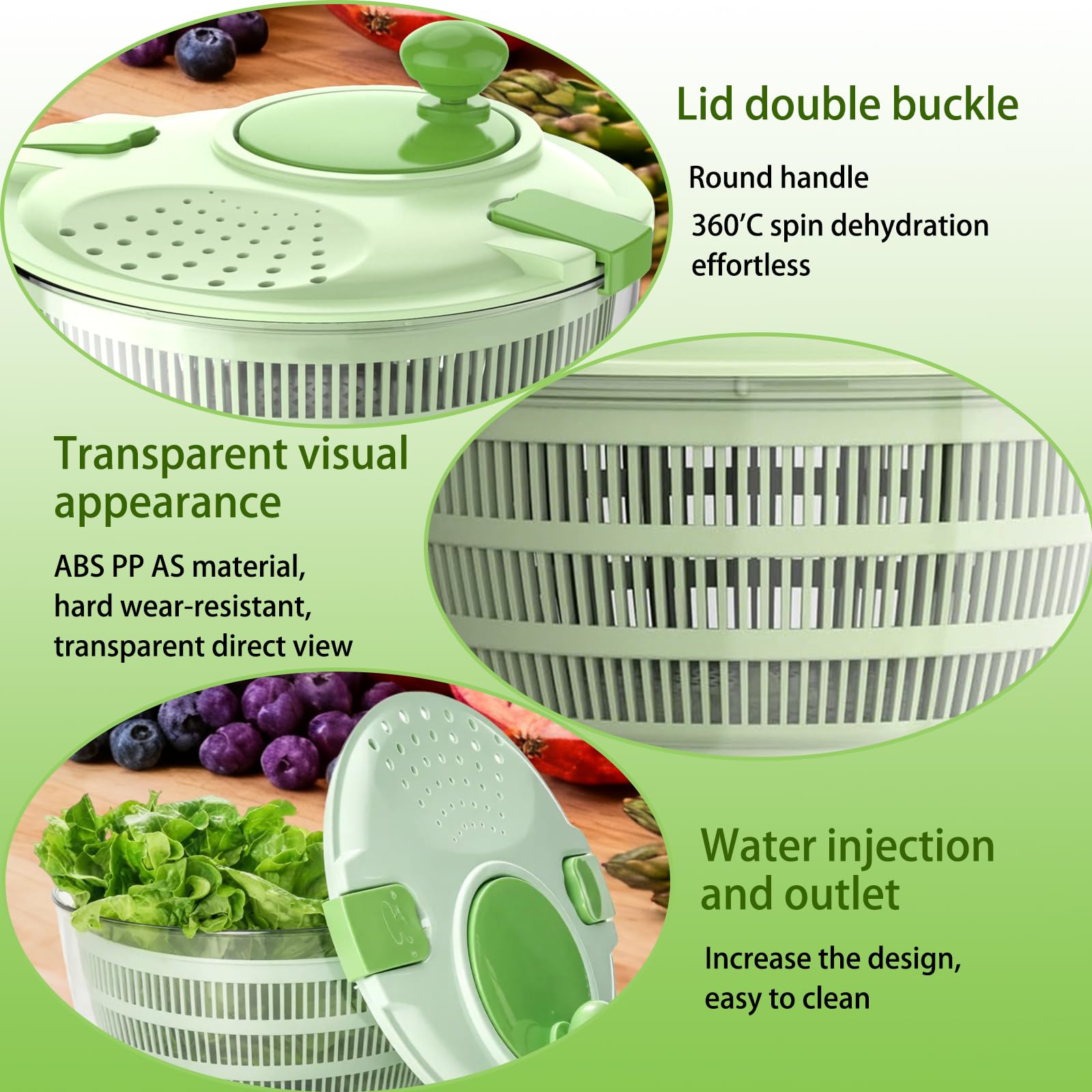Salatschleuder mit Deckel, Kunststoff, BPA-frei, Salad Spinner, Salatschleudern, für Obst- und Gemüsereinigung, 4 Liter, ø 24,5 cm
