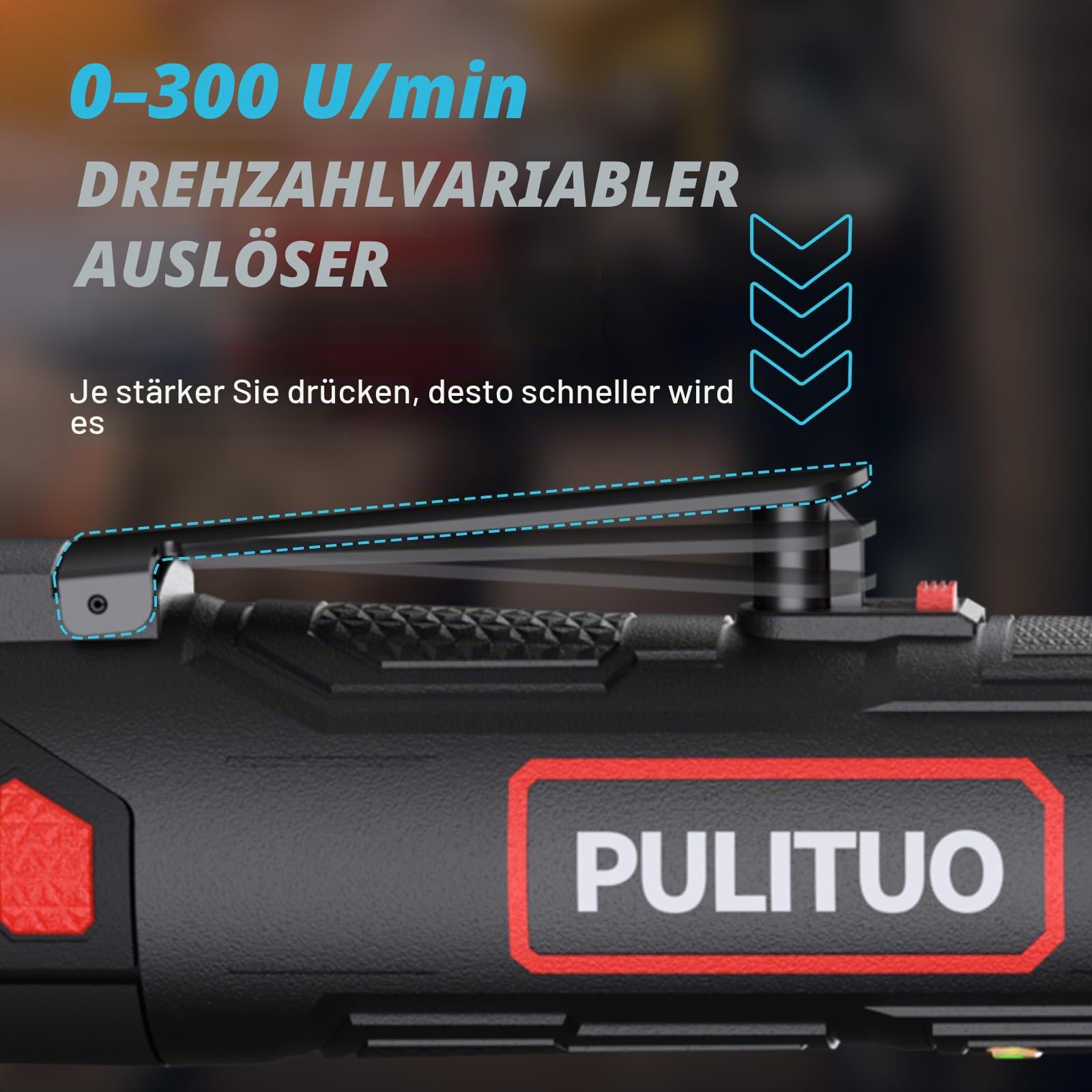 PULITUO Elektrische Ratschenschlüssel Set, 12V Akku Ratschenschlüssel 3/8" mit 2pcs 2000mAh Akkus und Ladegerät, 50N.m, 10 Steckdosen und LED-Licht