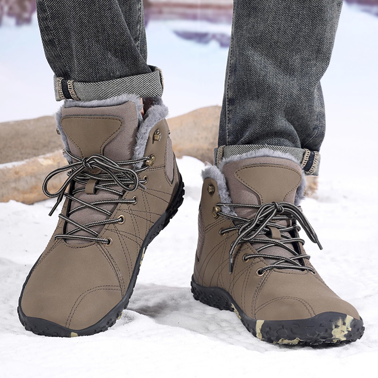 Męskie buty zimowe, buty trekkingowe z futrzaną podszewką, zimowe buty na co dzień i do aktywności na świeżym powietrzu