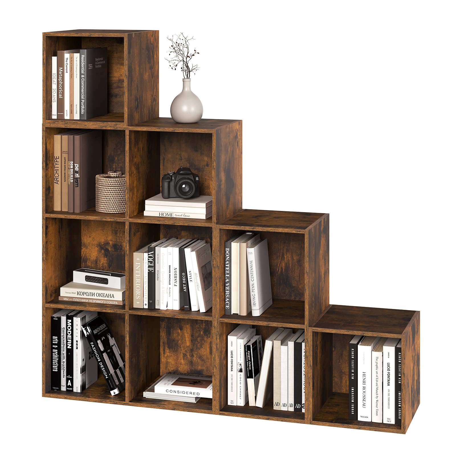 WOLTU Libreria Scaffale, Libreria a 10 Cubi, Scaffale a Scala Componibile | Mobile Portaoggetti in Legno, Divisorio per Camera da Letto, Soggiorno, Ufficio, 120x30x120 cm, Marrone Rustico