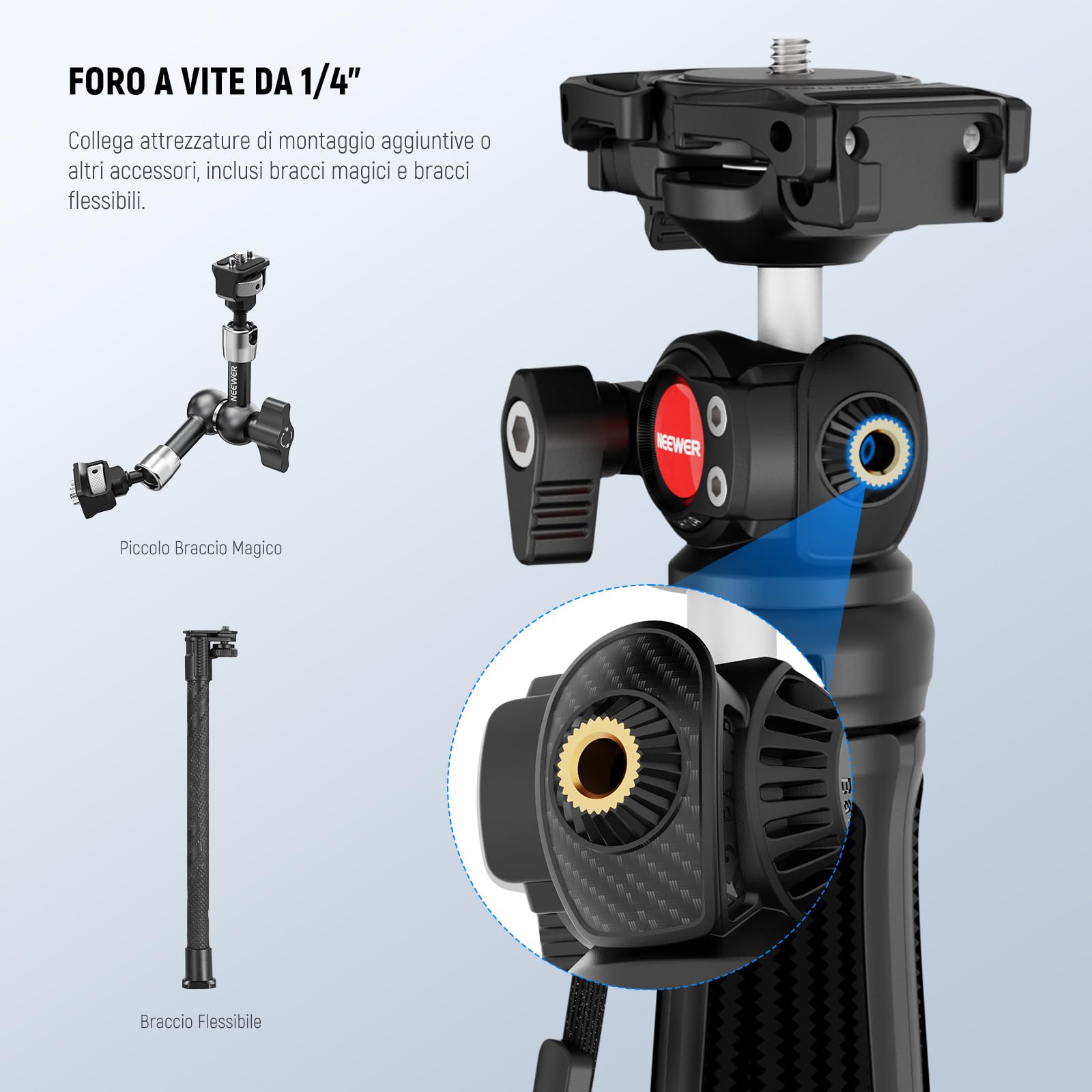 NEEWER TP38 Treppiede Fotocamera Smartphone Selfie Stick con Porta Cellulare Adattatore Action Cam Compatibile con iPhone GoPro, Mini Tripod Supporto Viaggio con Panno Pulizia per Vlog Riprese Video