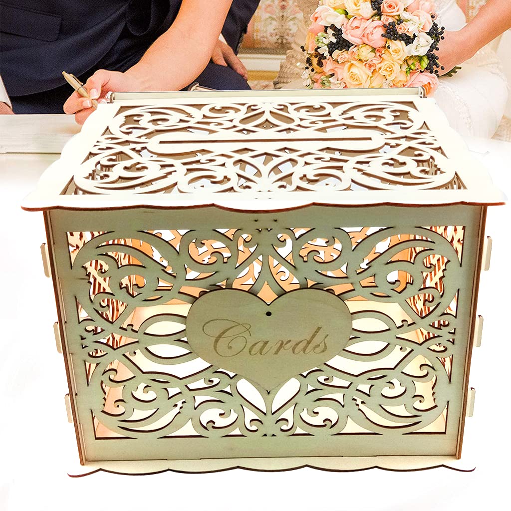 Alnicov Salvadanaio in Legno per Matrimonio, con Fessura per Serratura, Fai da Te, in Legno, per ricevimenti di Nozze, anniversari, Feste di Compleanno, Lauree, Decorazioni