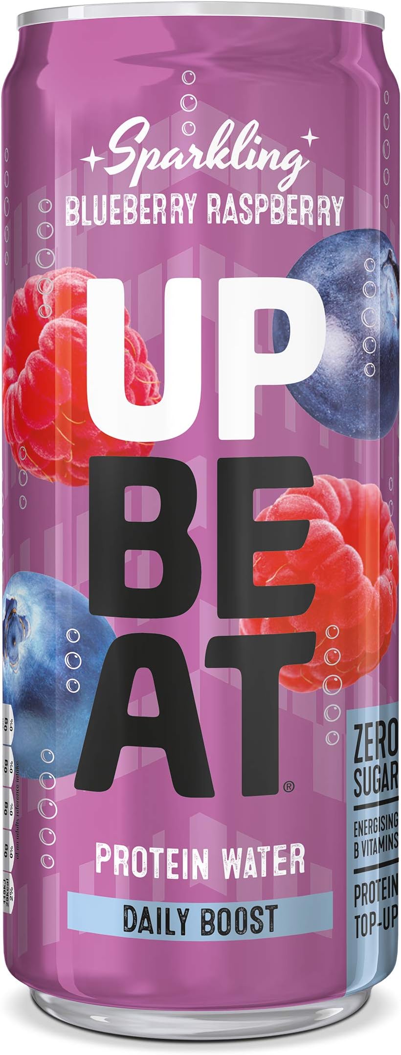 UPBEAT Sparkling Protein Water | Daily Boost | Energising B Vitamins | Real Fruit | High Protein | 12 x 330ml Blueberry Raspberry