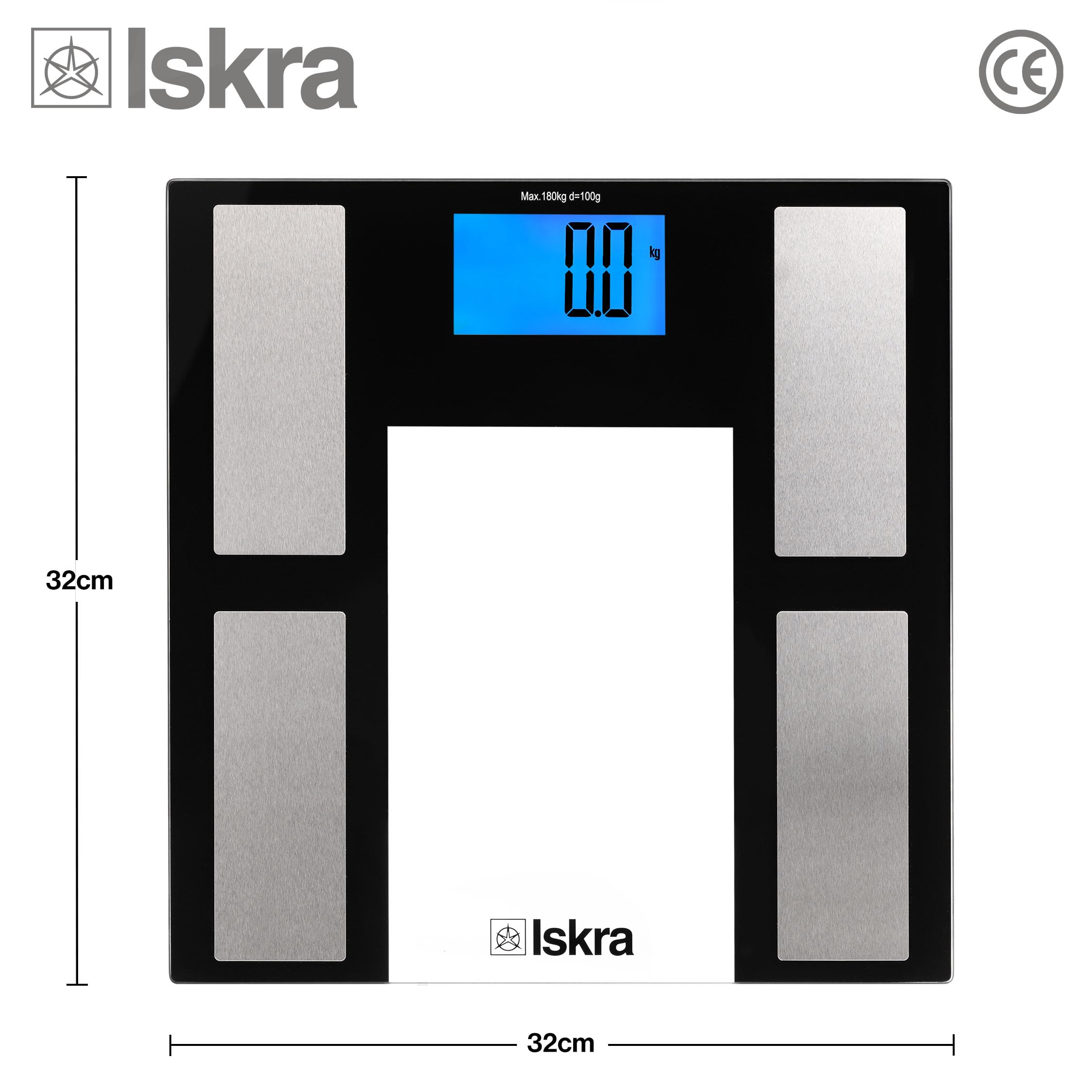 Iskra Bilancia per grasso corporeo Bluetooth con app, 180 kg, per iOS e Android, tecnologia BIA, bilancia pesapersone digitale, bilancia analitica del corpo, 10 utenti