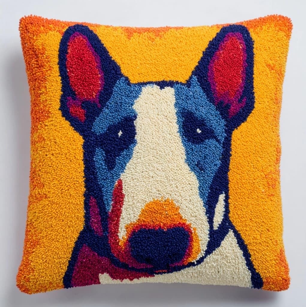 Henypt DIY Latch Hook Cushion Kit 43x43cm,Bull Terrier Animal Dog