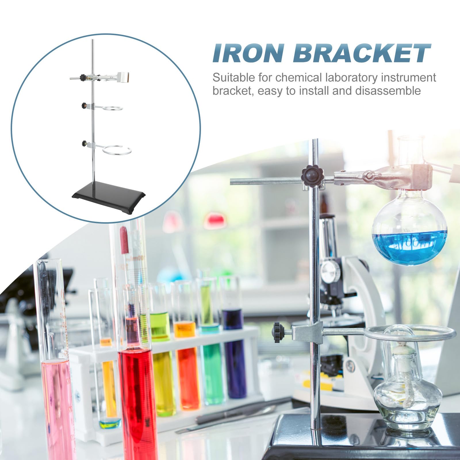 NUOBESTY Support de Laboratoire en Fer Base 50 Cm, Kit D’équipement de Laboratoire pour Expériences Chimiques, Ensemble D’anneaux de Support Métallique Industrielle, Fourniture Stable