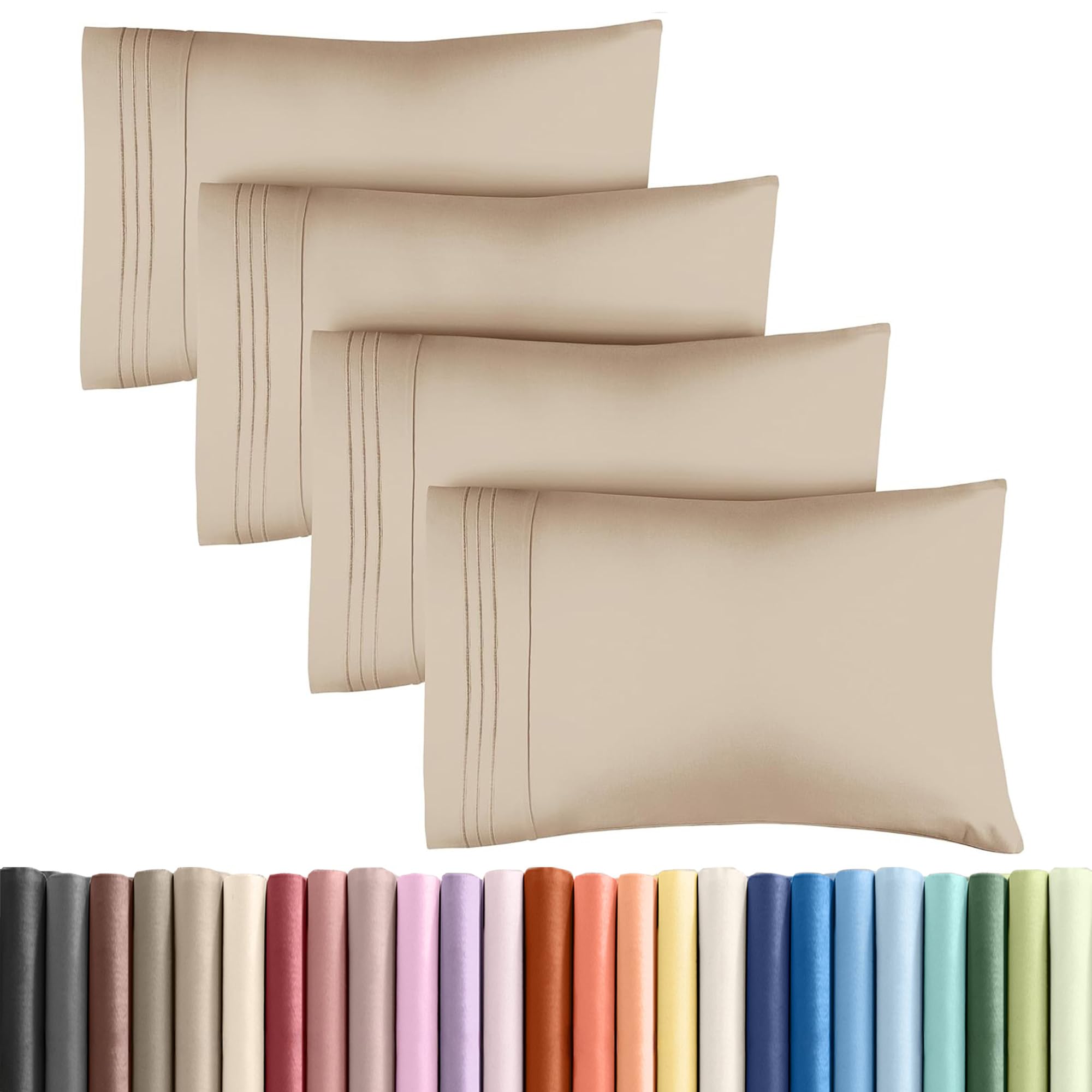Queen Pillow Cases Set of 4 - Ultra Soft Hotel Quality Pillowcase Covers - Comfy, Cozy & Wrinkle Free - Shrinkage, Stain and Fade Resistant - Machine Washable Pillow Protectors - 4 Piece Set - Cream