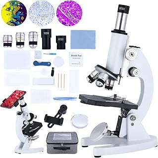 Compound monocular Microscope 200x-2000X, Suitable for Children Beginners lab Monocularcompound Microscope with Load Table and Fill Light,Cell Phone Adapter…