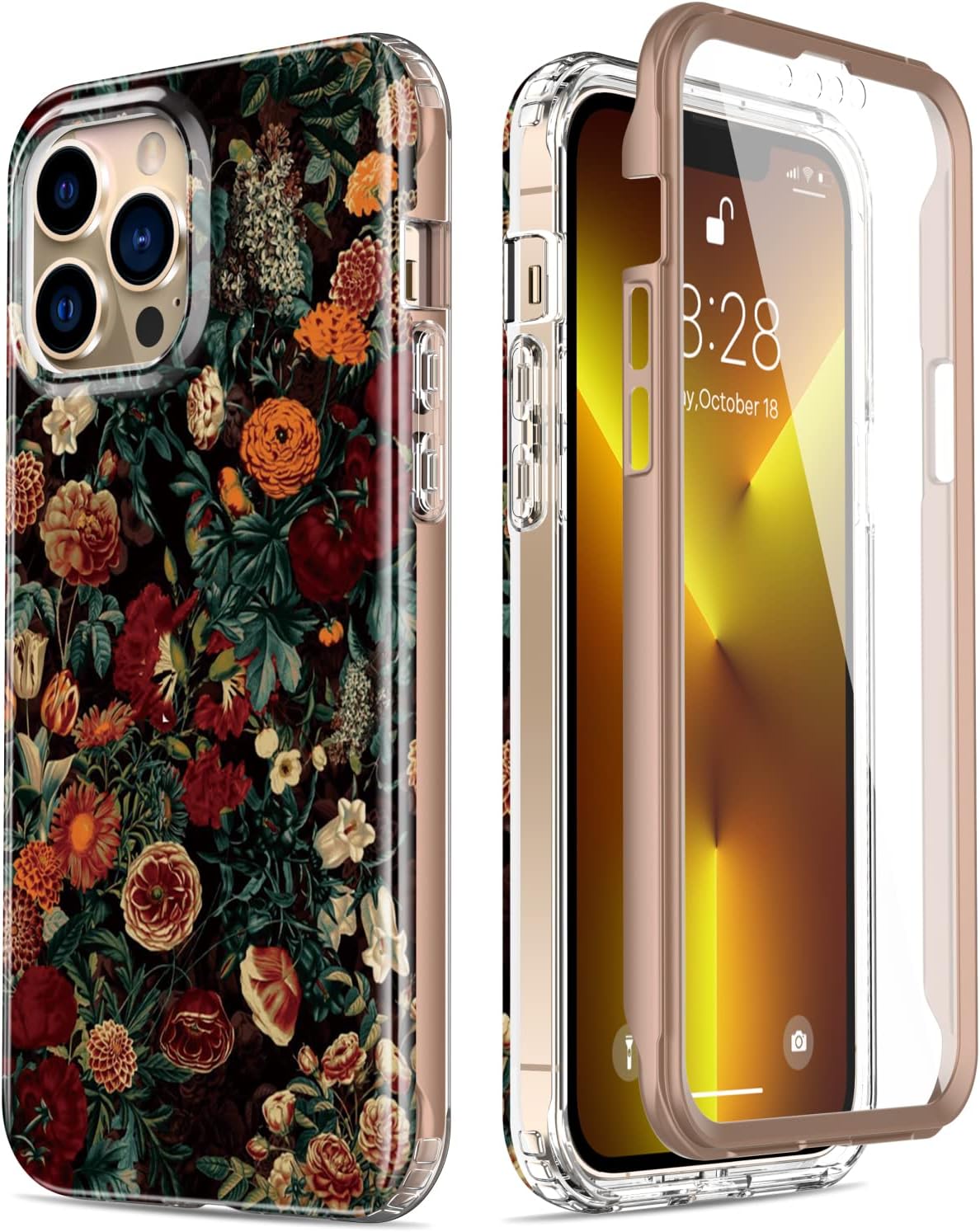 Esdot for iPhone 13 Pro Max Case with Built-in Screen Protector,Military Grade Cover with Fashion Designs for Women Girls,Protective Phone Case 6.7" Flower Garden