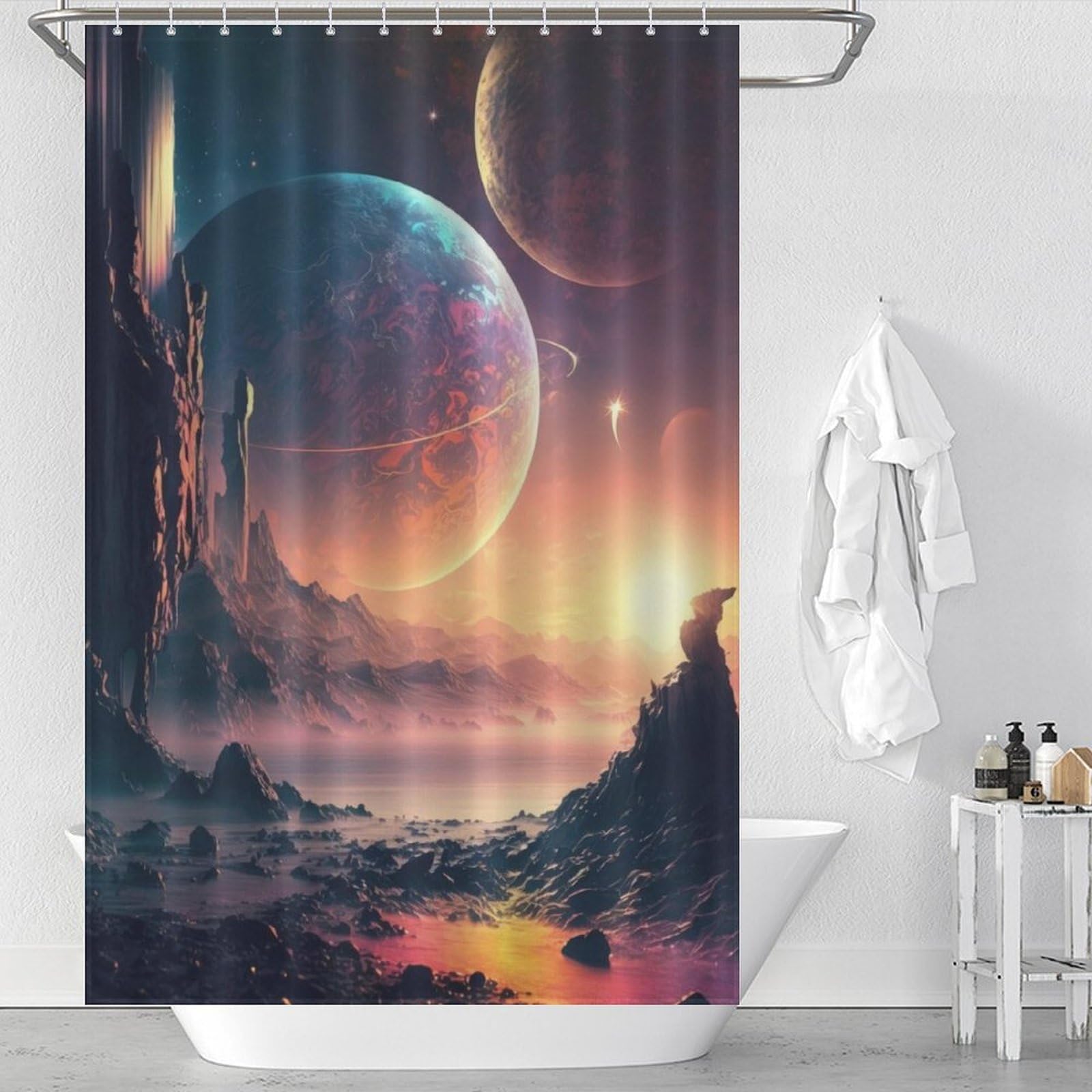 Rideau de douche lavable anti-moisissure en tissu imperméable coloré 122x183