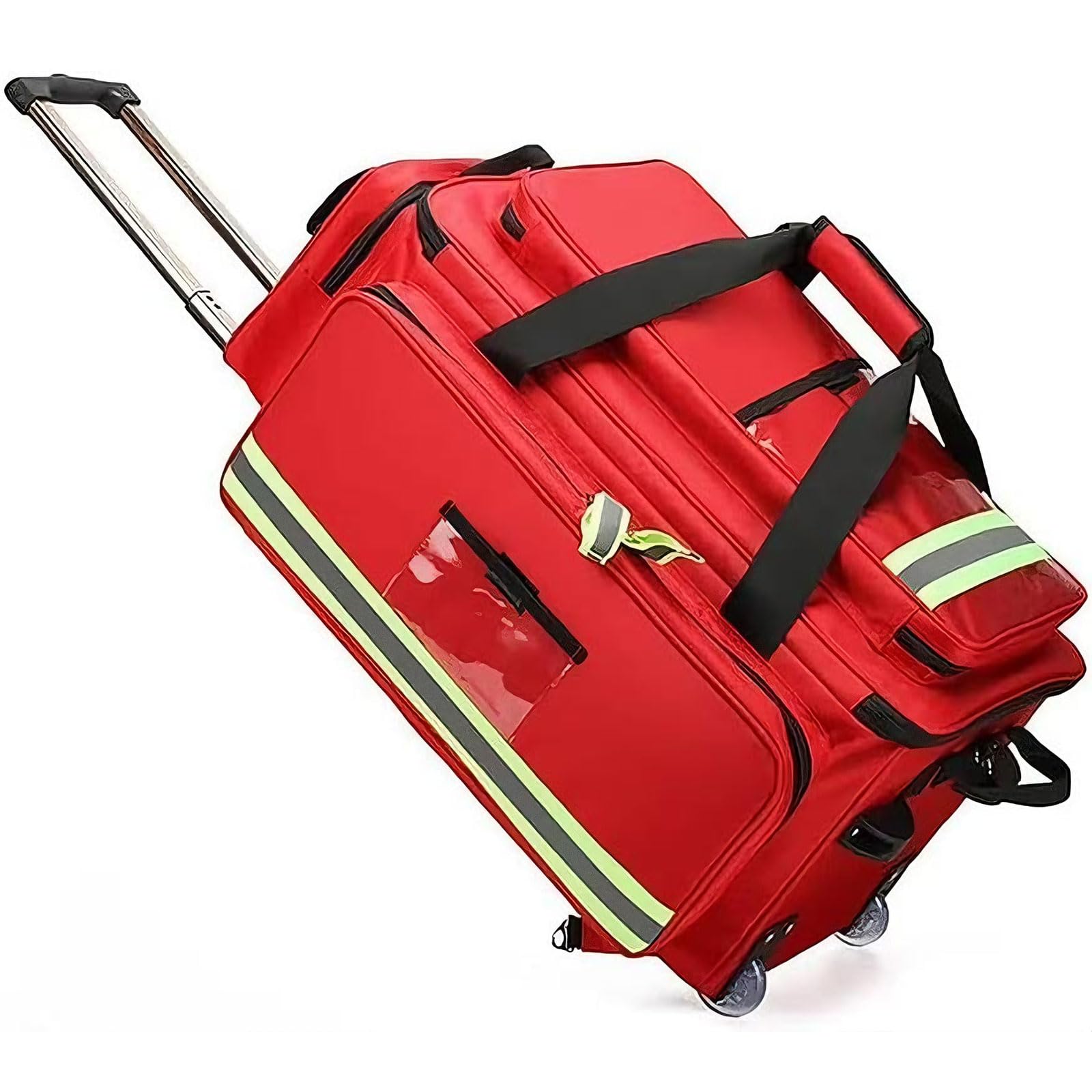 Bolsa de transporte médico portátil con ruedas, organizador de primeros auxilios de gran capacidad, marco desmontable y soporte para tanque de oxígeno para respuesta de emergencia