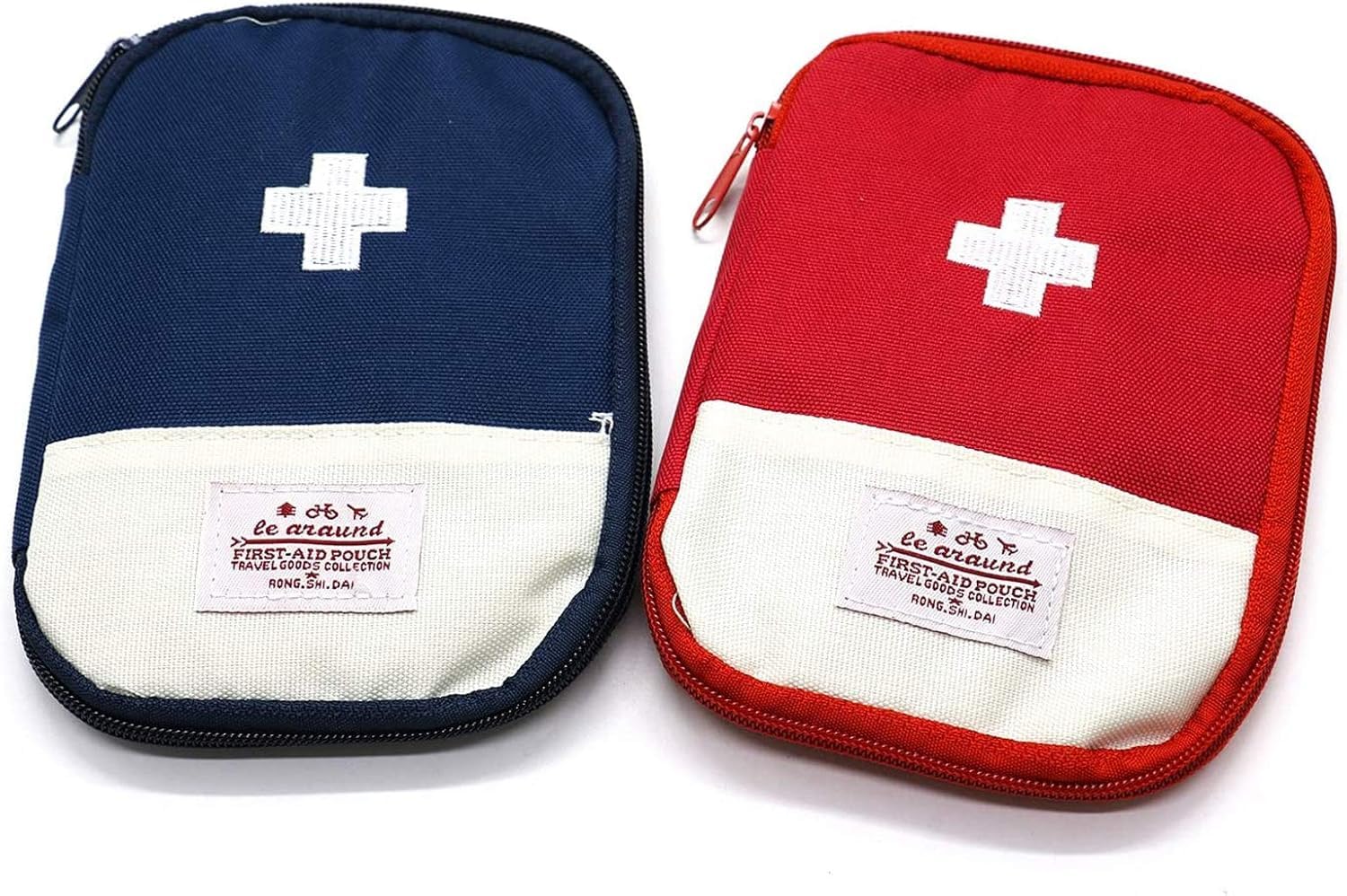 Glazy Polyvinyl Chloride (PVC) First Aid Bag - First Aid Kit Bag Empty for Home Outdoor Travel Camping Hiking, Mini Empty Medical Storage Bag Portable Pouch (Red & Blue (Small Size))