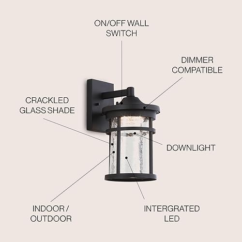 Miniatura 3 de JONATHAN Y JYL7449A Campo - Farol de pared para exteriores de 7.75 pulgadas, aplique integrado de vidrio agrietadometal, industrial rústico,