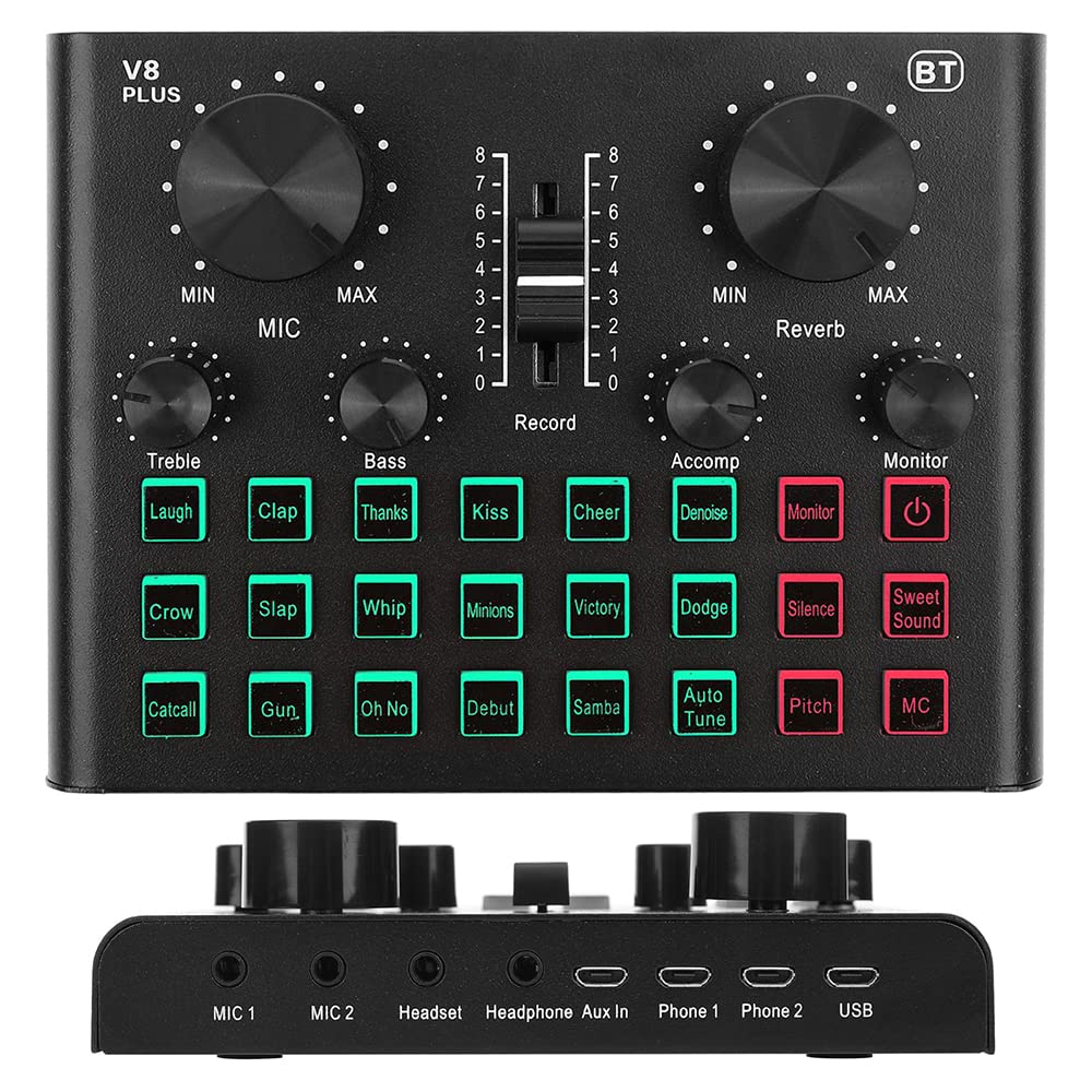 Scheda Audio Live, Mini Mixer Audio con 15 Effetti sonori, 4 modalità di Pitch e 12 Tasti di sintonizzazione Automatica, Cambia Voce Bluetooth per Registrazione Audio, Trasmissione di g