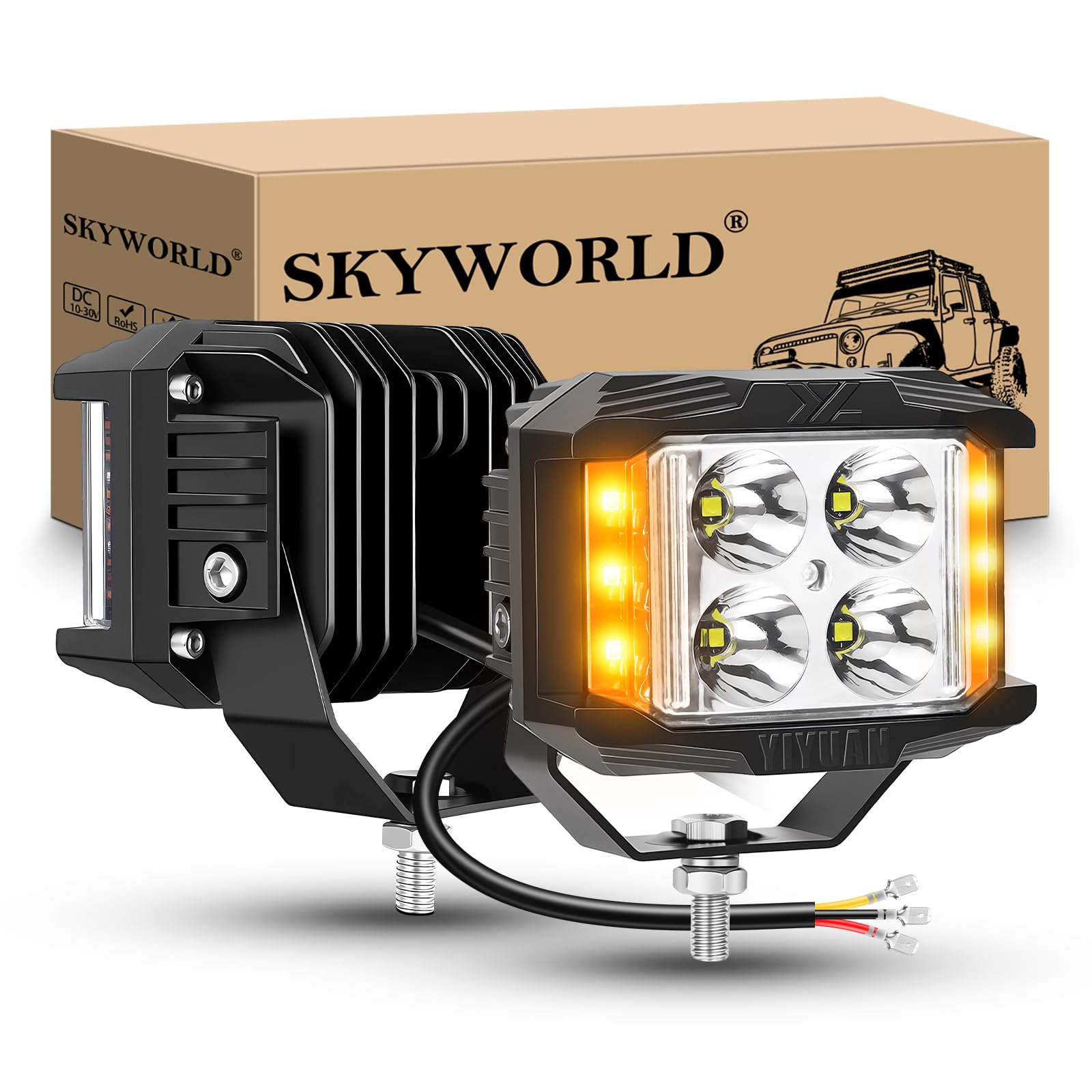 SKYWORLD 2x Estroboscópica Faros Trabajo Led, 4 Pulgadas 35W 3500LM Spot