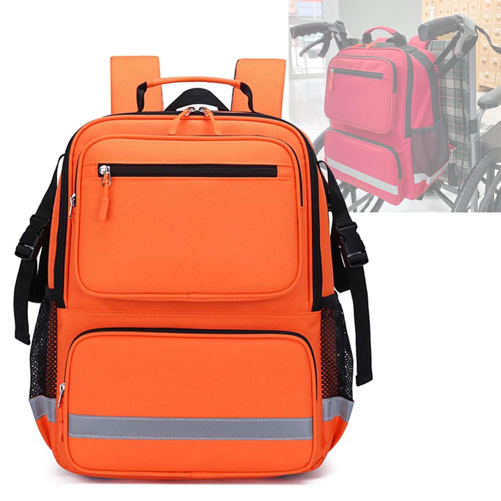 Cubstone Rollstuhl Rucksack,Universal-Rucksack- Rollstuhl Tasche Hinter dem Sitz, Motorisierte Rollstuhltasche für Erwachsene,Zubehörtasche für Rollstuhl zur Medikamentenaufbewahrung-nur Tasche(C)