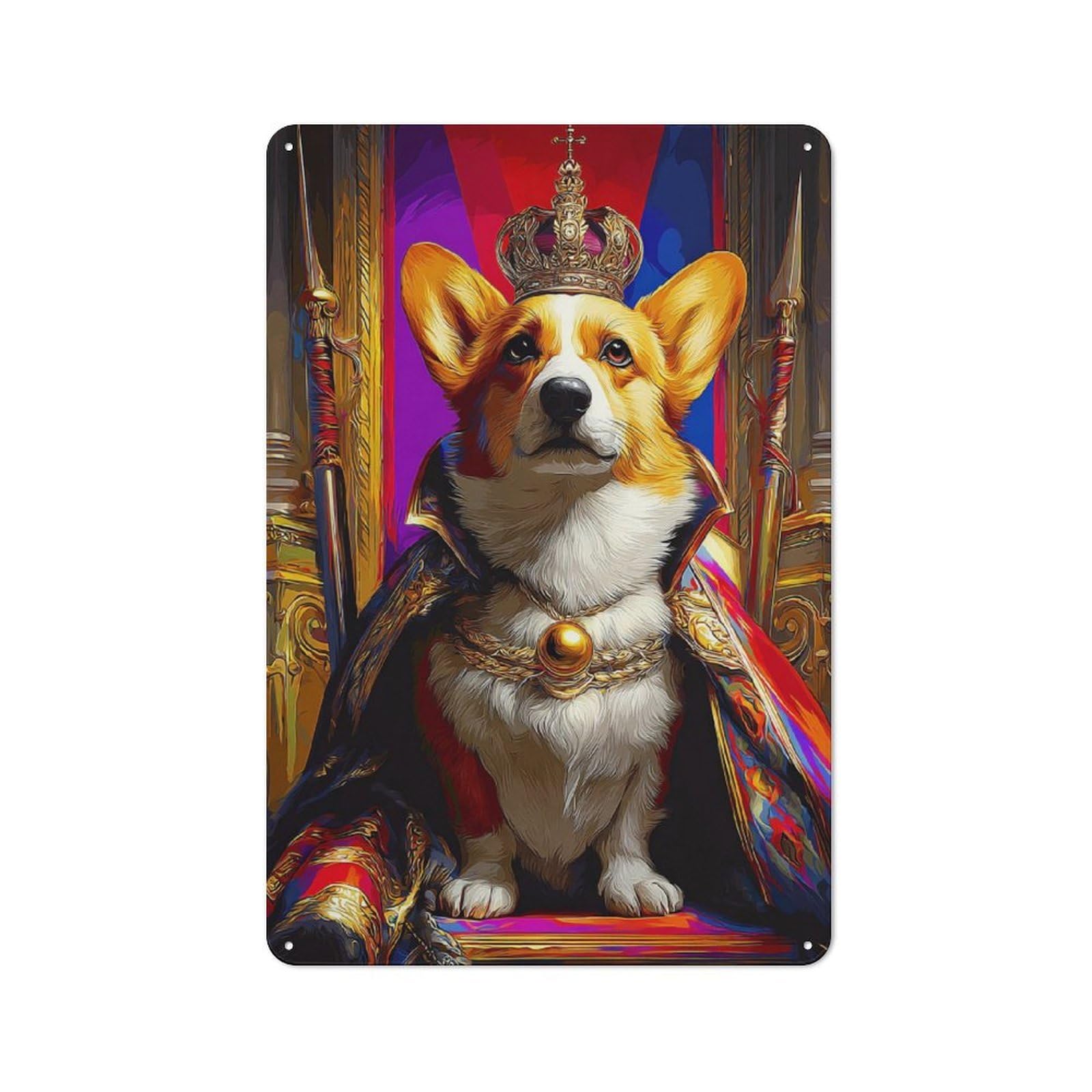 Junmoney Corgi King Throne Majesty -1 Vintage Tin Sign 30X20cm With For Workshop Wall, For Makers And Diy Enthusiasts, For Retro Home Interiors
