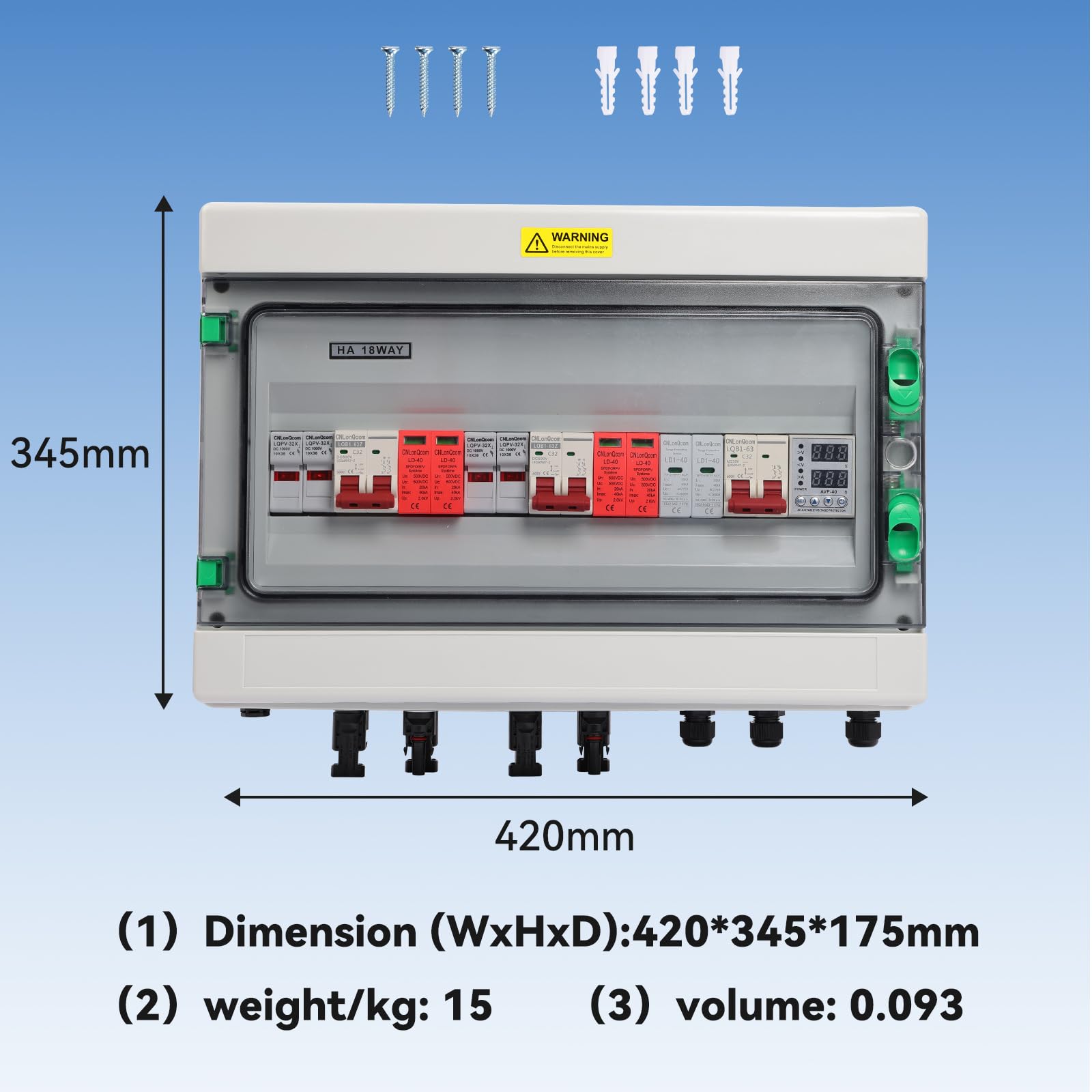 Protezione da sovratensione in PVC, DC500V2-2-2+AC230V1-1, scatola di collegamento solare, protezione flash, interruttore di separazione CC, impianto PV, 2 corde 2DC+1AC, DC Combiner Box, interruttore