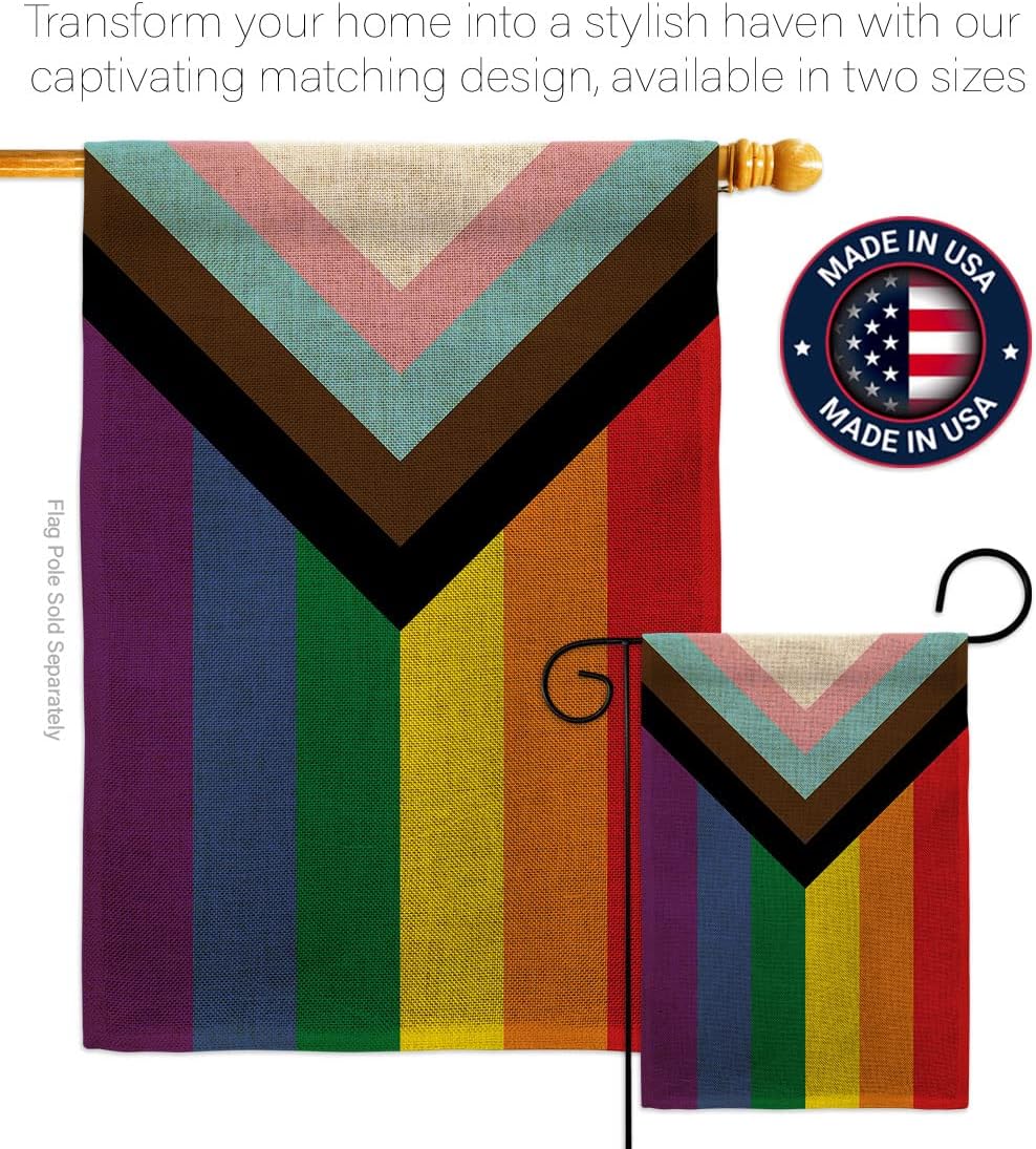 Progress Pride Burlap Garden Flag - Set Wall Holder Support Rainbow Love LGBT Gay Bisexual Pansexual Transgender - House Decoration Banner Small Yard Gift Double-Sided Made in USA 13 X 18.5 - Image 4