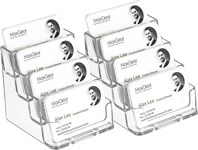 MaxGear Clear Business Card Holder 4 Pocket Business Card Display, Business Card Stand for Desk