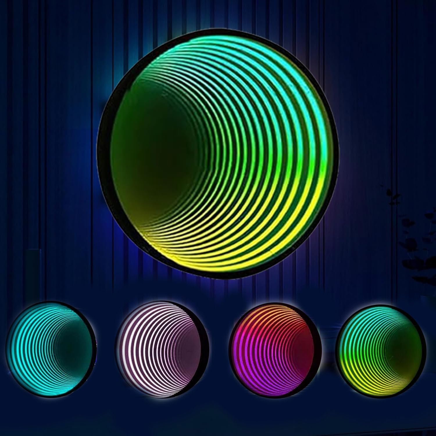 AityBuy Tunnel Mirror Lamp,Infinity Mirror Art Light Night Light,3D Mirror Tunnel Light,with Remote Control and Multi Color Changing Light,Mirror Wall Hanging Lights Round-30cm/11.8"