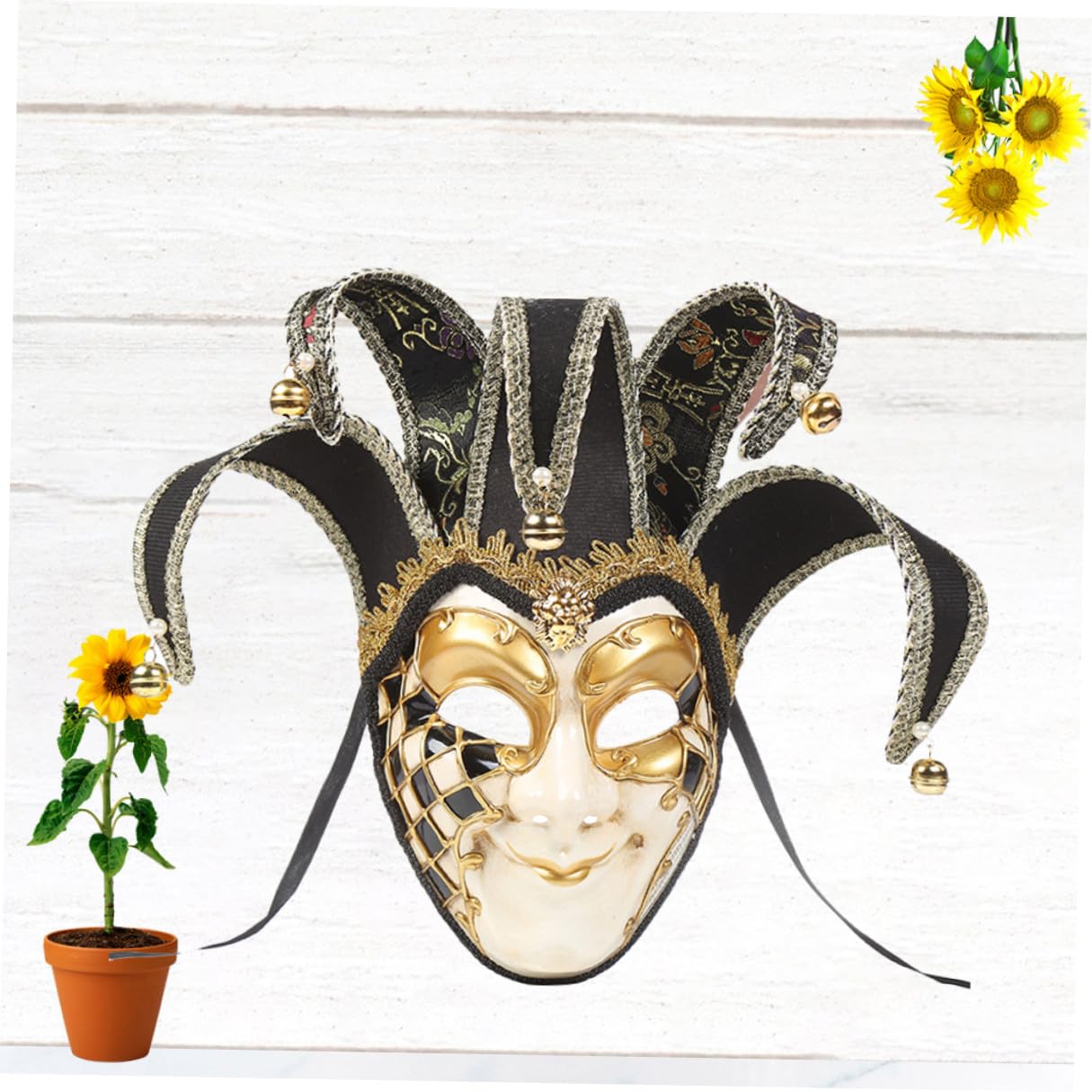 Artibetter Maschera Veneziana Nera a Tutto Volto in Plastica e Tessuto Decorazione a Campanello per Performance di Carnevale ed Esposizioni di Animazione