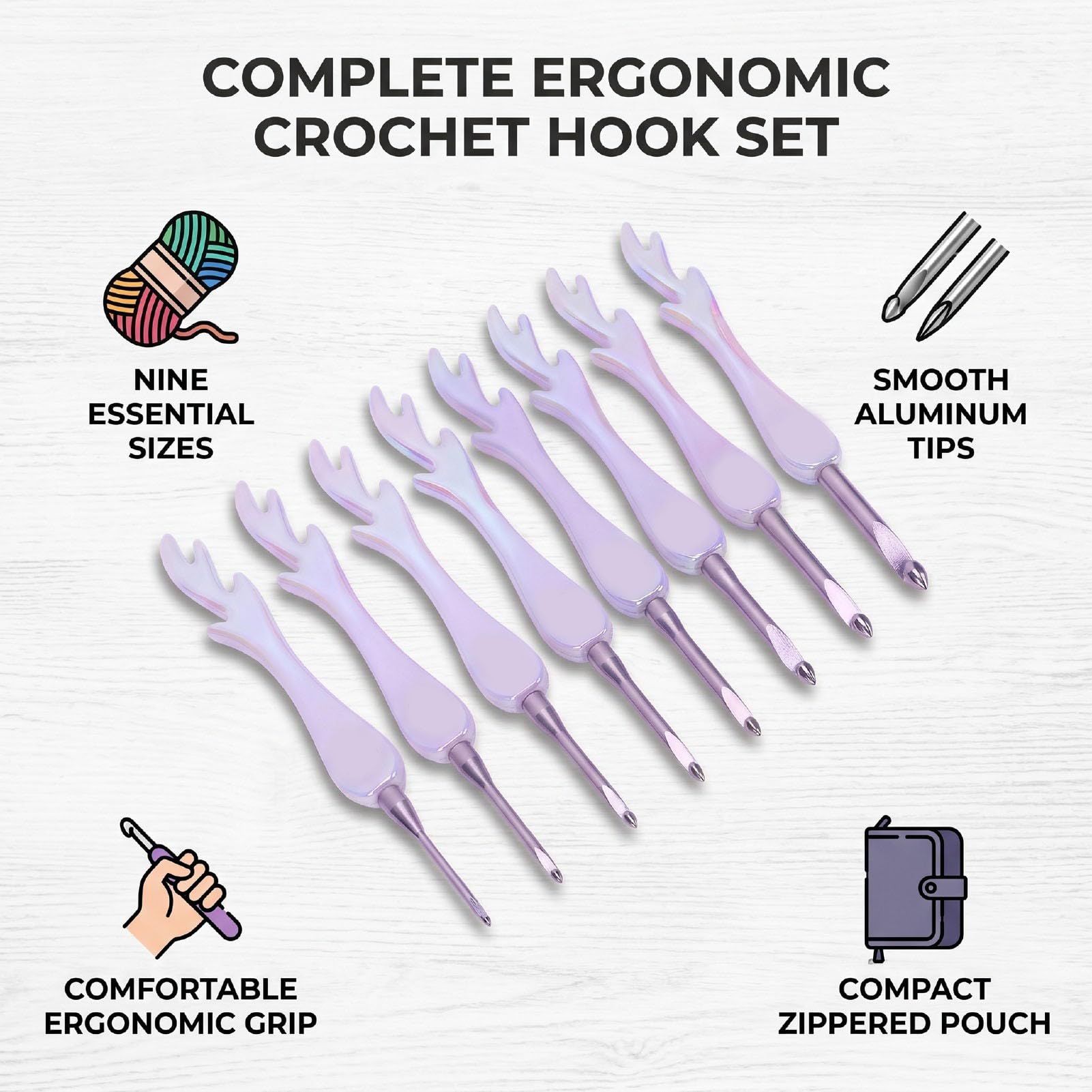 banapoy Set di Uncinetti, 9 Pezzi 2,5-7,0 Mm Punte Scorrevoli Lisce Uncinetti Ergonomici Leggeri, in Alluminio Portatili con, per Principianti Filati per Maglieria Fai-da-te